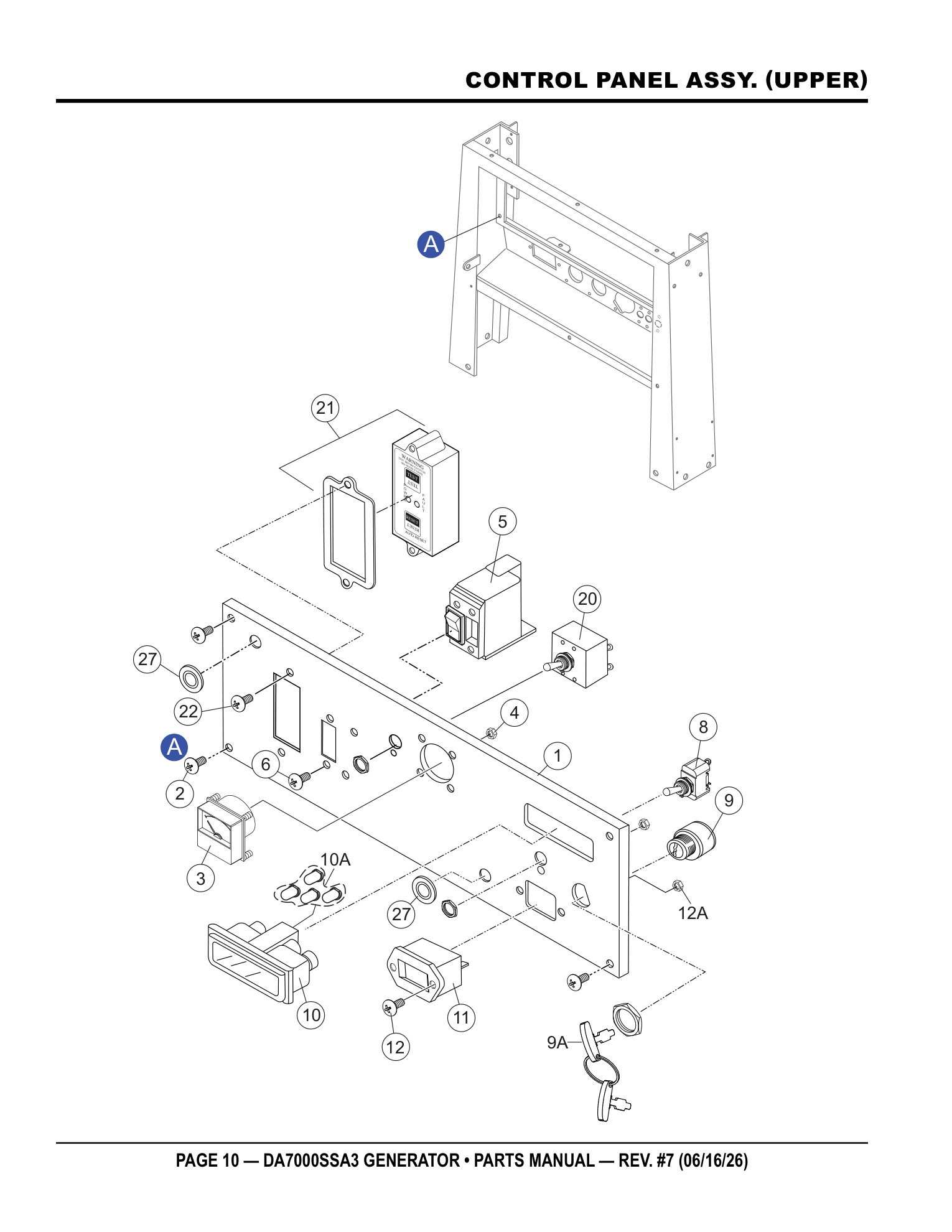 Multiquip DA7000SSA3 Generator CONTROL PANEL ASSY. (UPPER) parts diagram