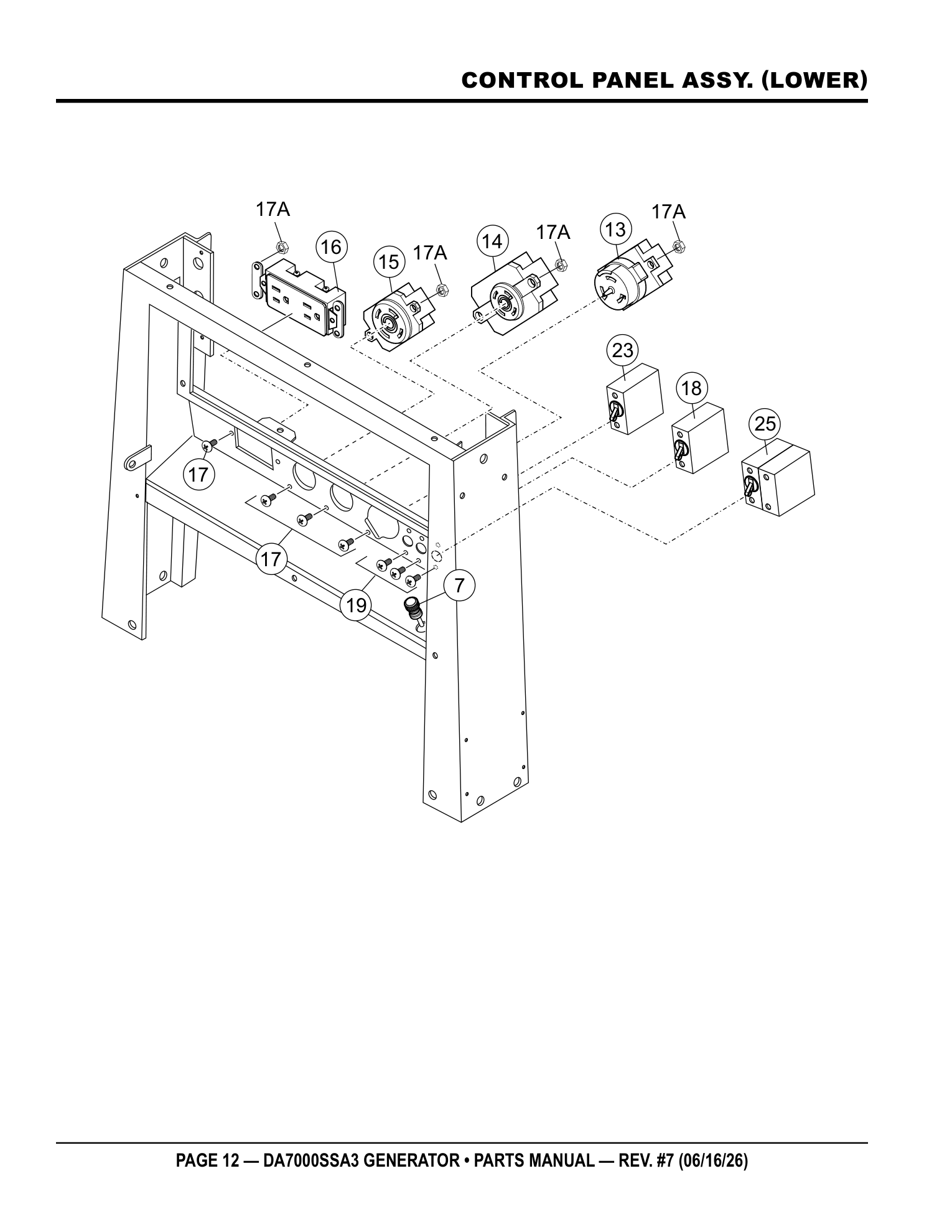Multiquip DA7000SSA3 Generator CONTROL PANEL ASSY. (LOWER) parts diagram