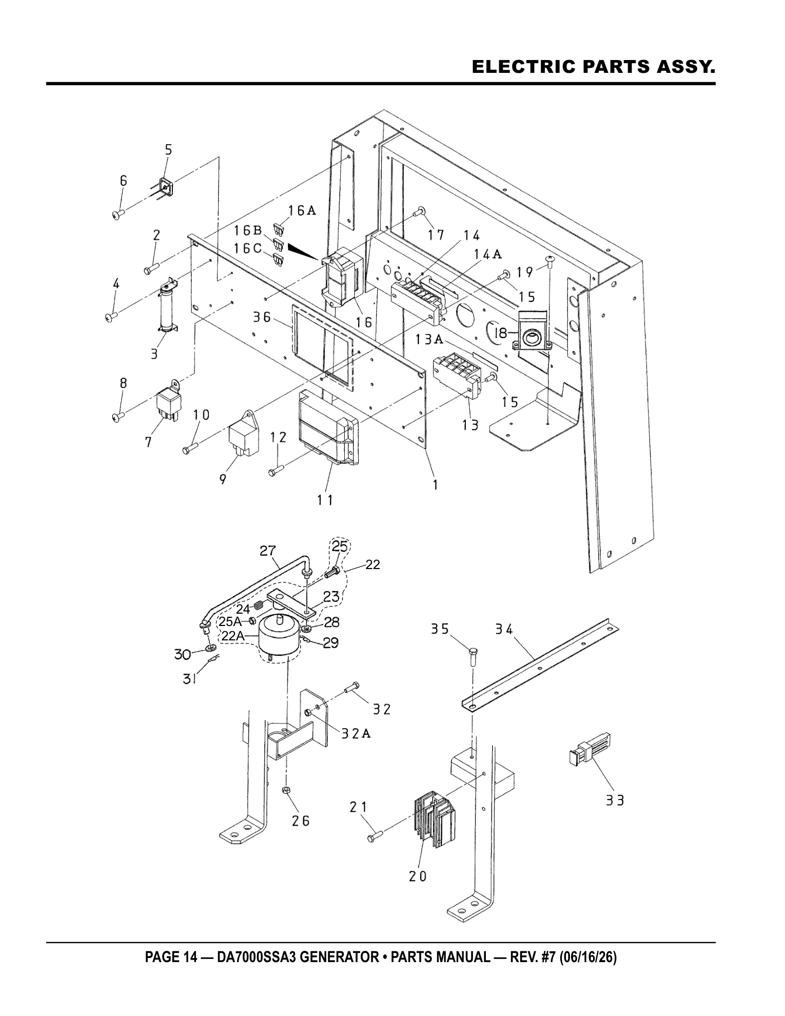 Multiquip DA7000SSA3 Generator ELECTRIC PARTS ASSY. parts diagram