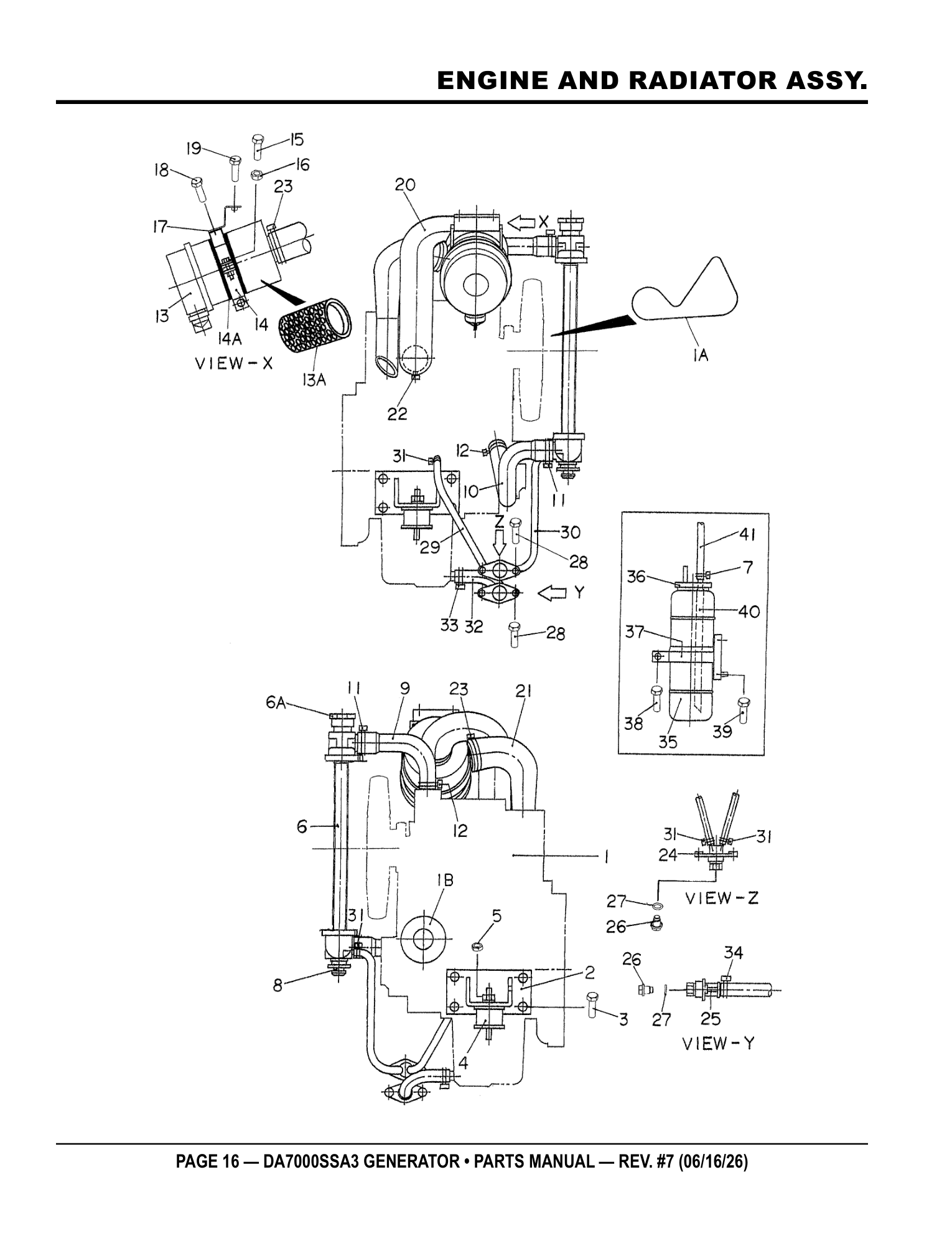 Multiquip DA7000SSA3 Generator ENGINE AND RADIATOR ASSY. parts diagram