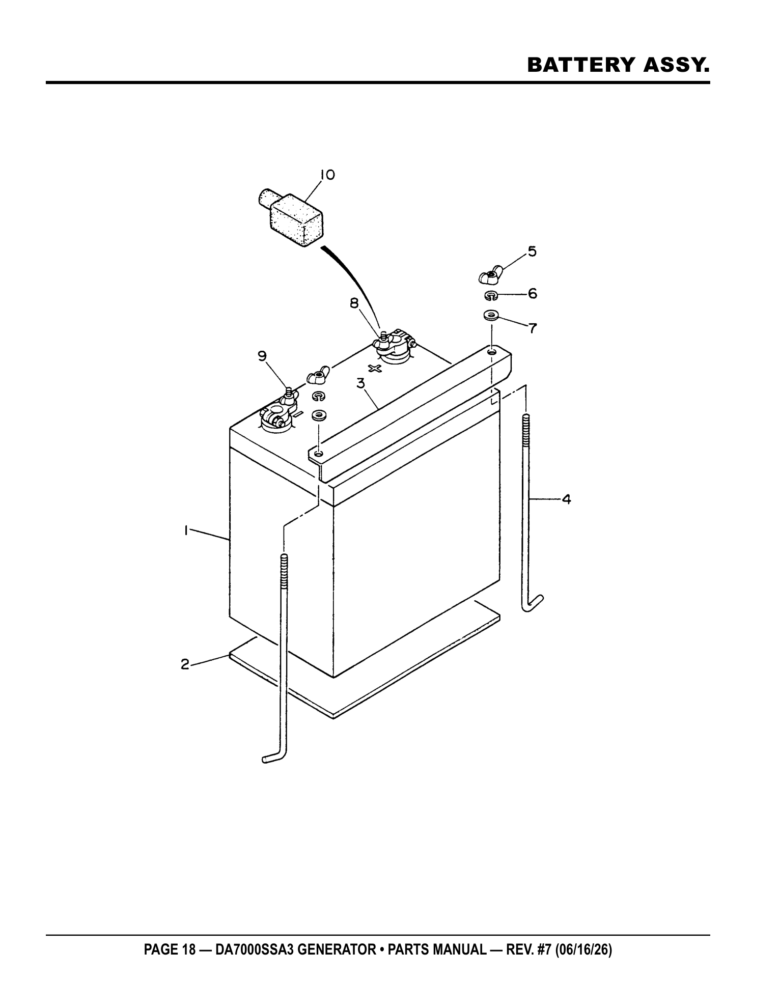 Multiquip DA7000SSA3 Generator BATTERY ASSY. parts diagram