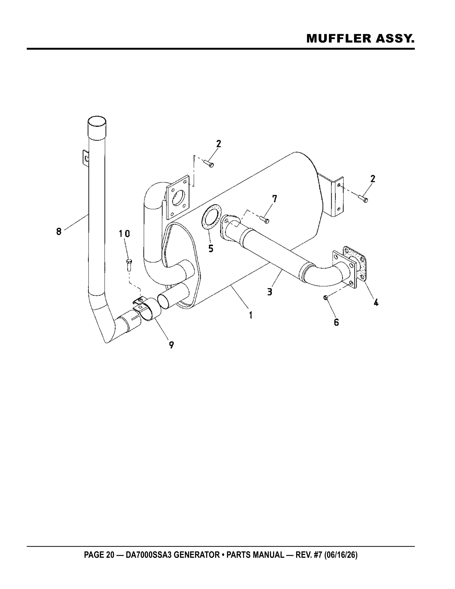 Multiquip DA7000SSA3 Generator MUFFLER ASSY. parts diagram