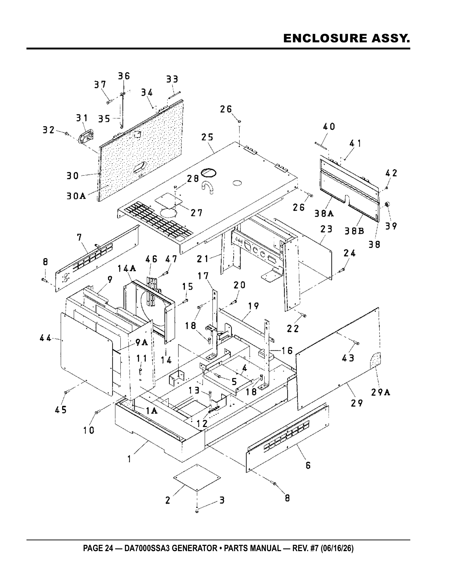 Multiquip DA7000SSA3 Generator ENCLOSURE ASSY. parts diagram