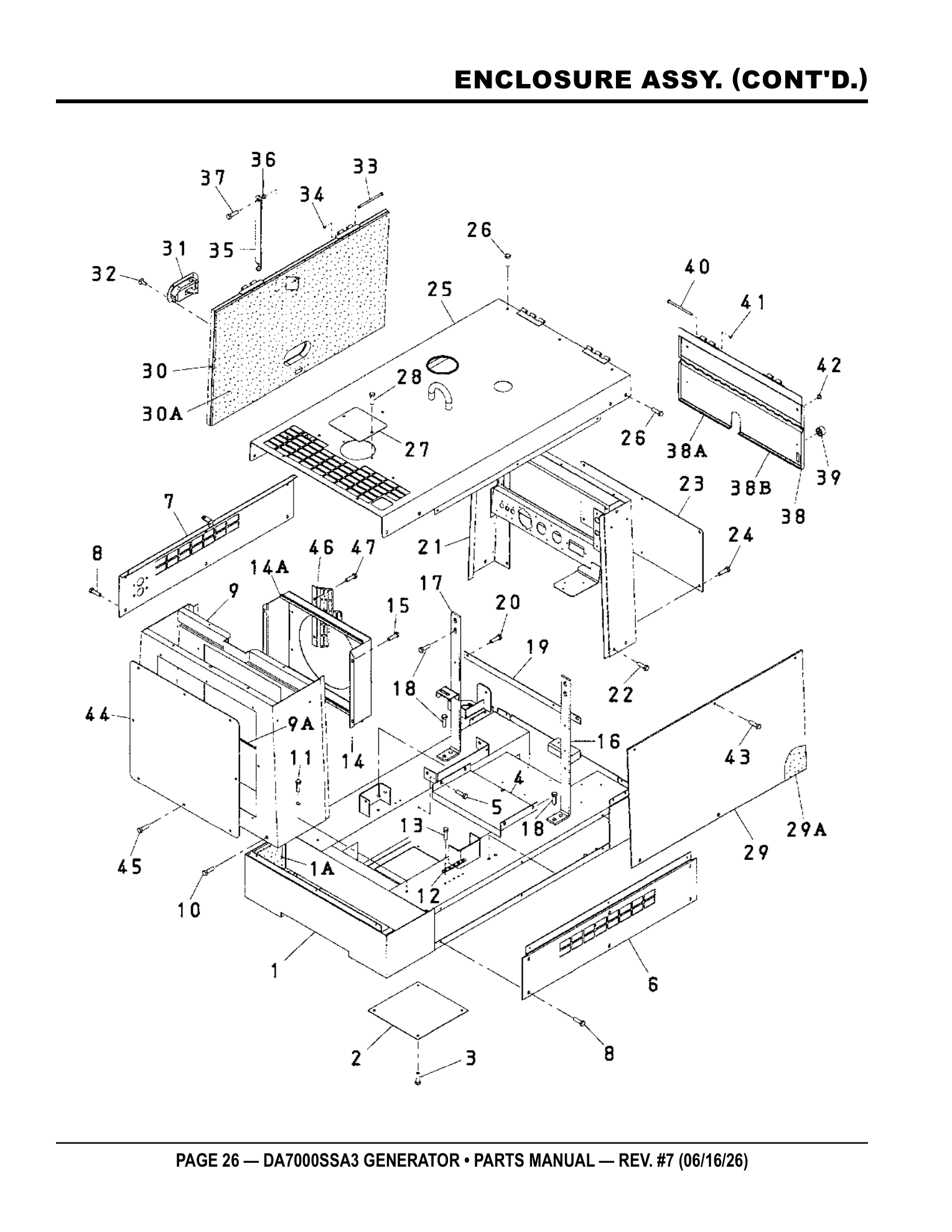 Multiquip DA7000SSA3 Generator ENCLOSURE ASSY. (CONT'D.) parts diagram