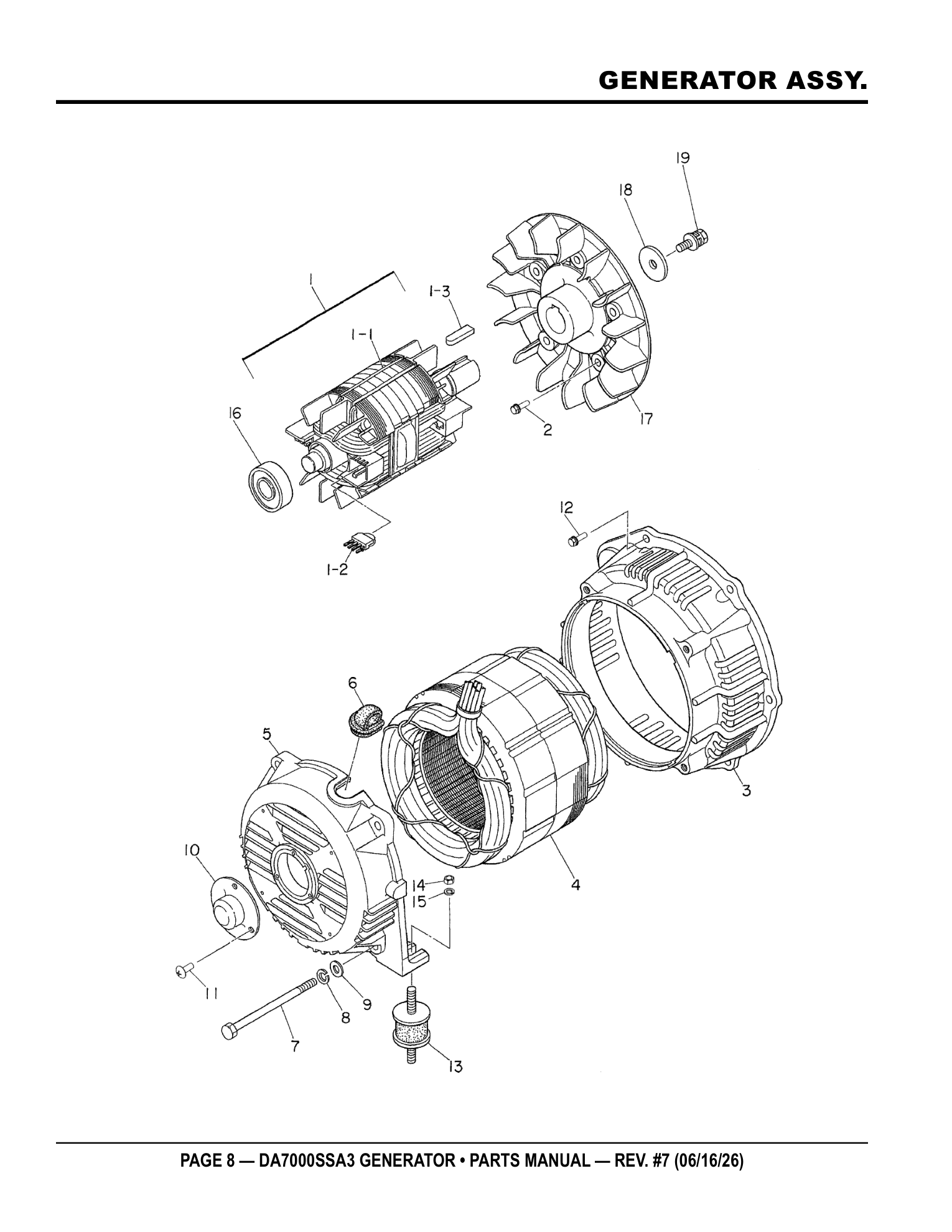 Multiquip DA7000SSA3 Generator GENERATOR ASSY. parts diagram
