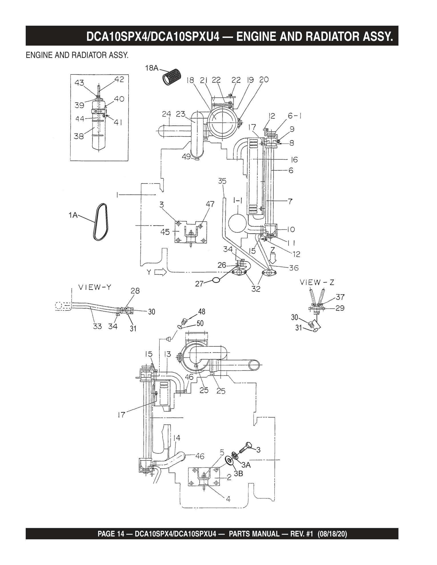 Multiquip DCA10SPXU4 Generator DCA10SPX4/DCA10SPXU4 - ENGINE AND RADIATOR ASSY. parts diagram