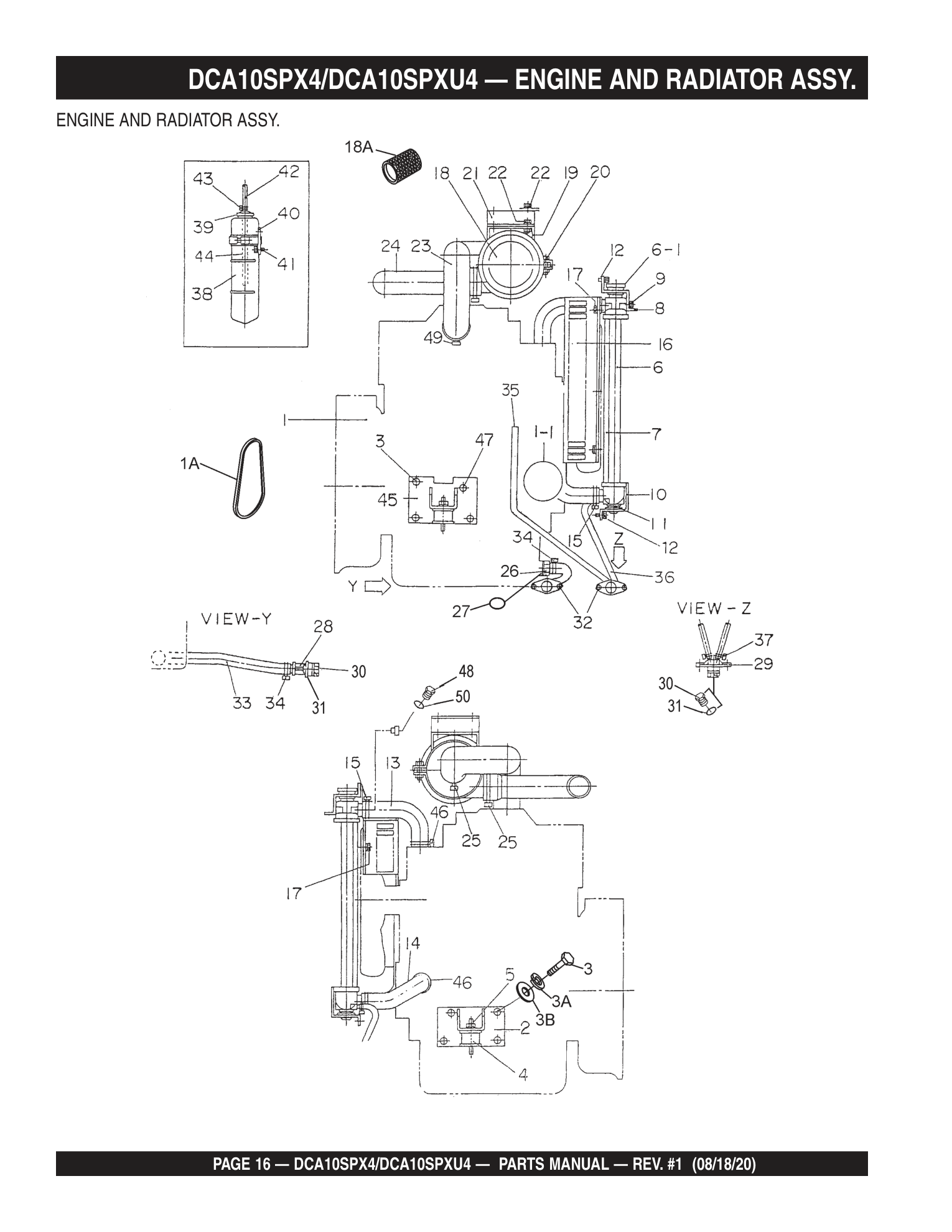 Multiquip DCA10SPXU4 Generator DCA10SPX4/DCA10SPXU4 - ENGINE AND RADIATOR ASSY. parts diagram