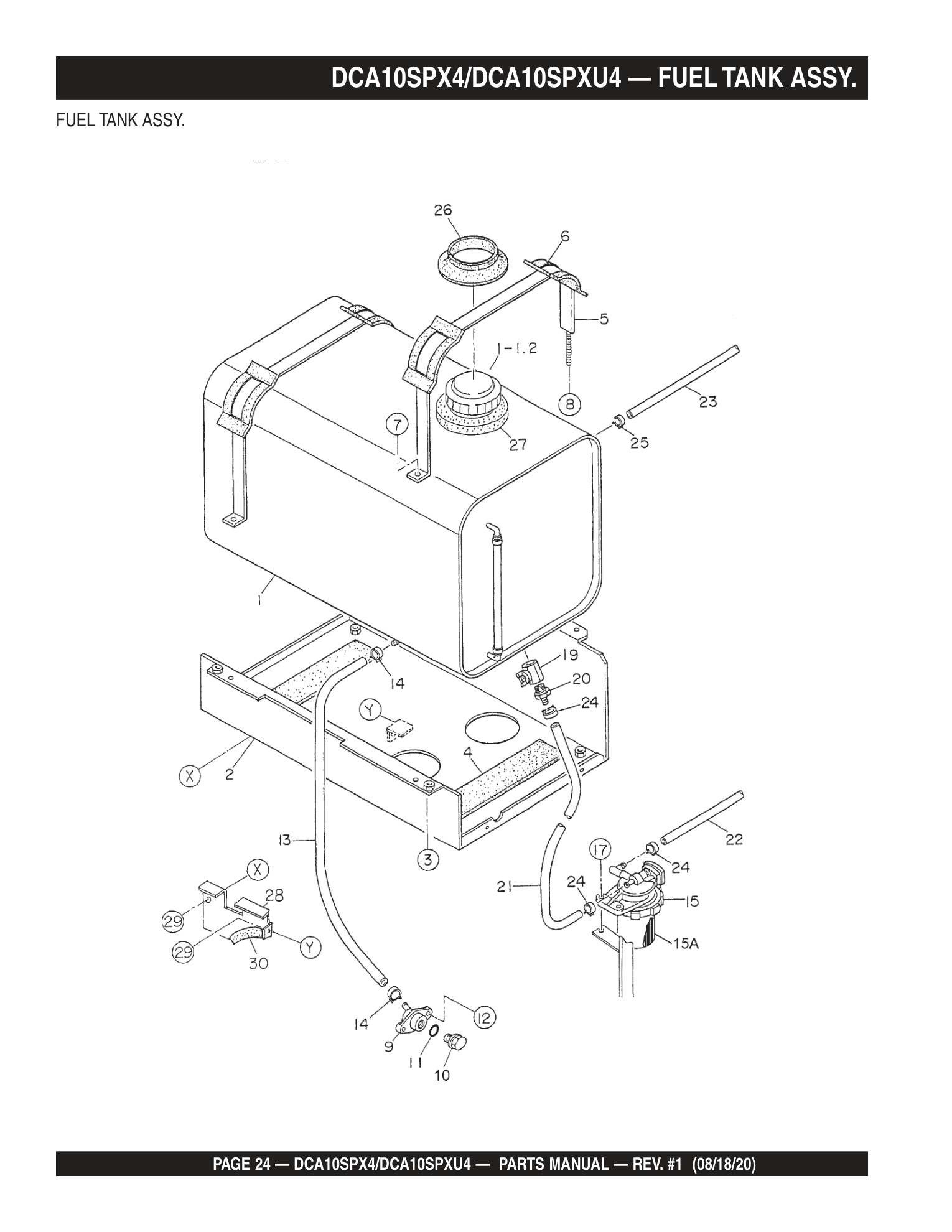Multiquip DCA10SPXU4 Generator DCA10SPX4/DCA10SPXU4 - FUEL TANK ASSY. parts diagram
