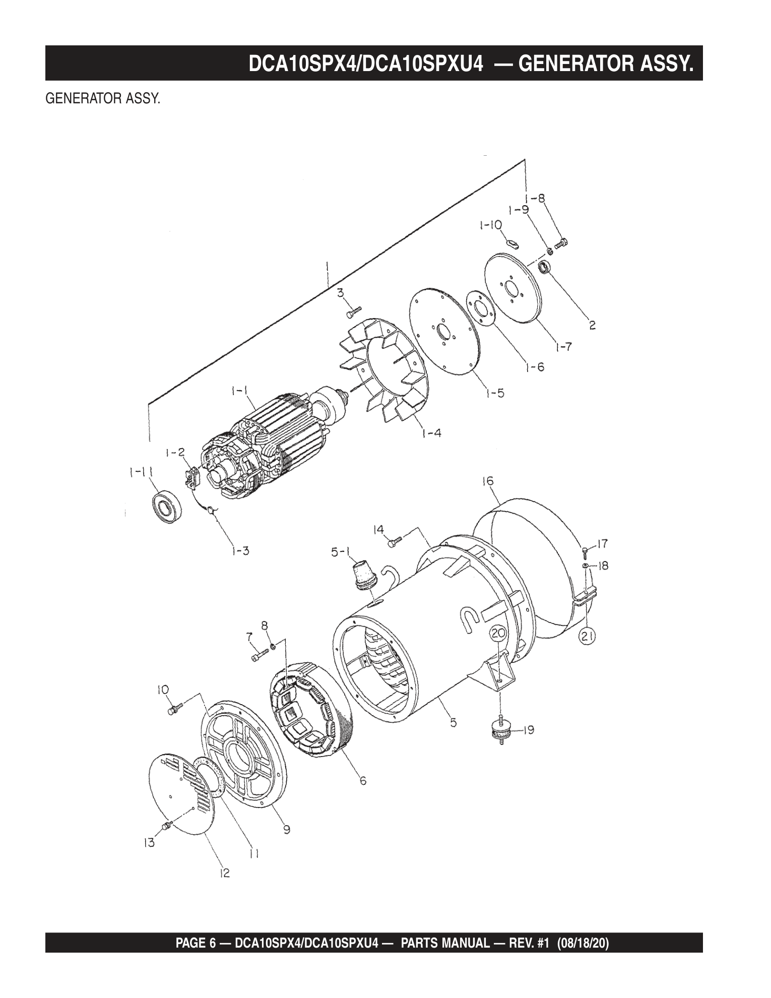 Multiquip DCA10SPXU4 Generator DCA10SPX4/DCA10SPXU4 - GENERATOR ASSY. parts diagram