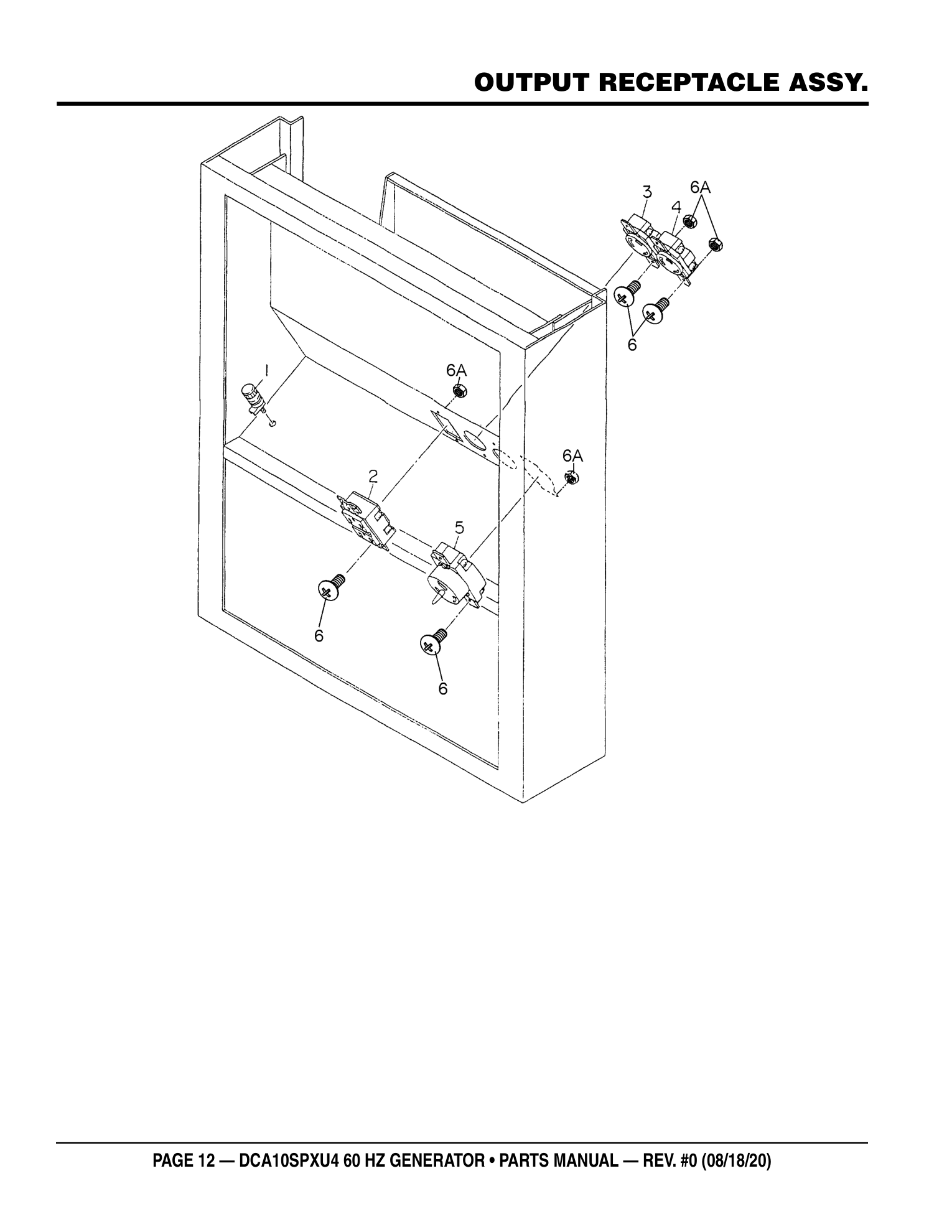 Multiquip DCA10SPXU4 Generator OUTPUT RECEPTACLE ASSY. parts diagram