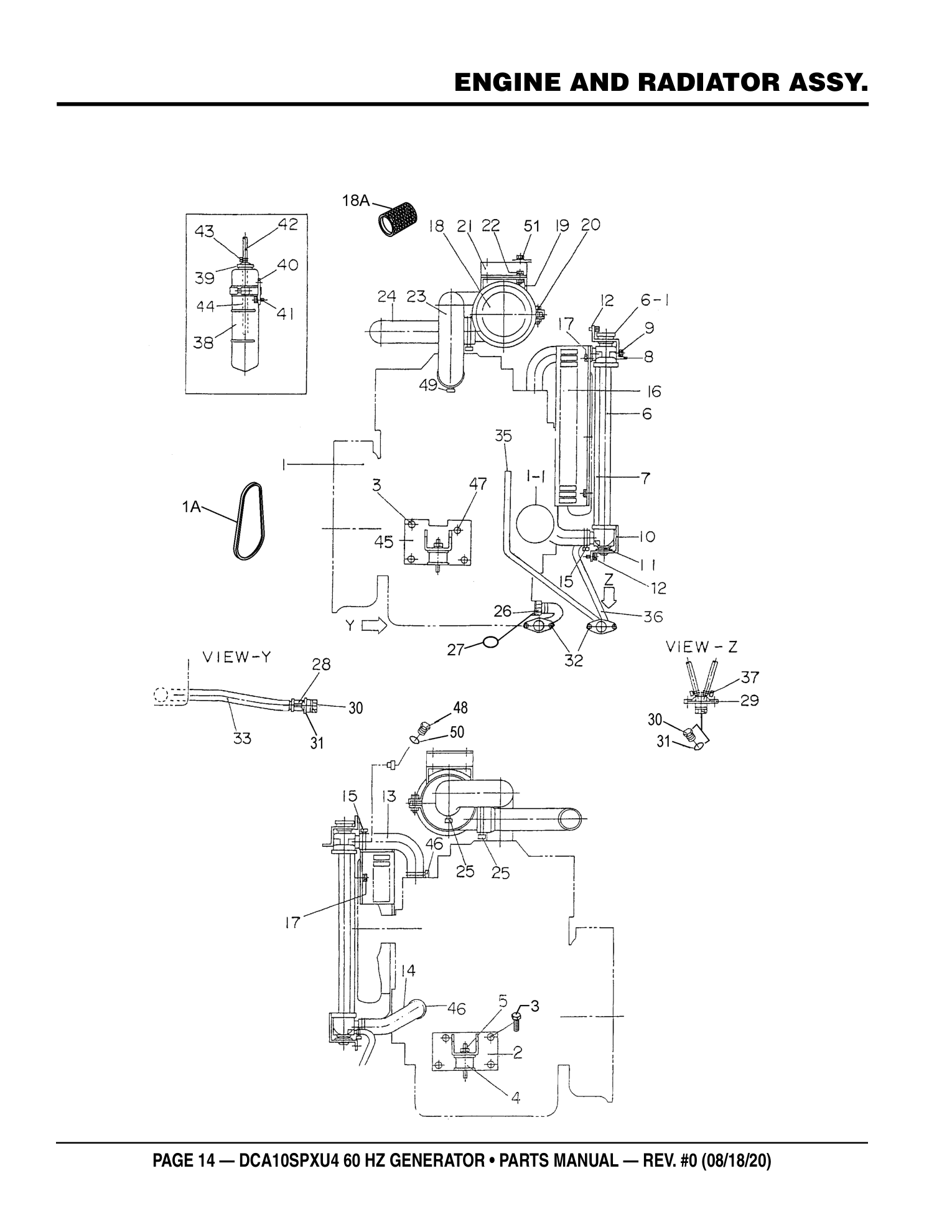 Multiquip DCA10SPXU4 Generator ENGINE AND RADIATOR ASSY. parts diagram
