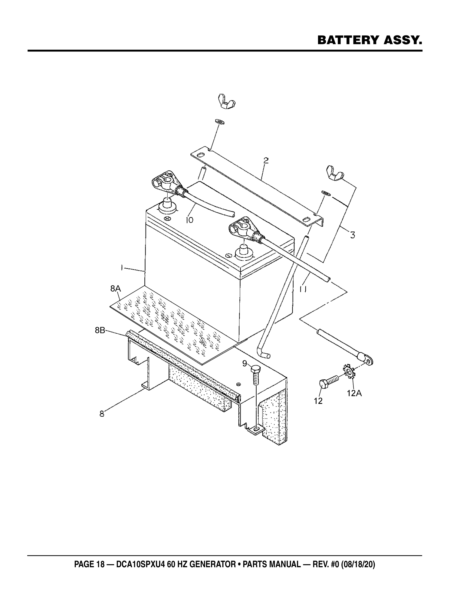 Multiquip DCA10SPXU4 Generator BATTERY ASSY. parts diagram