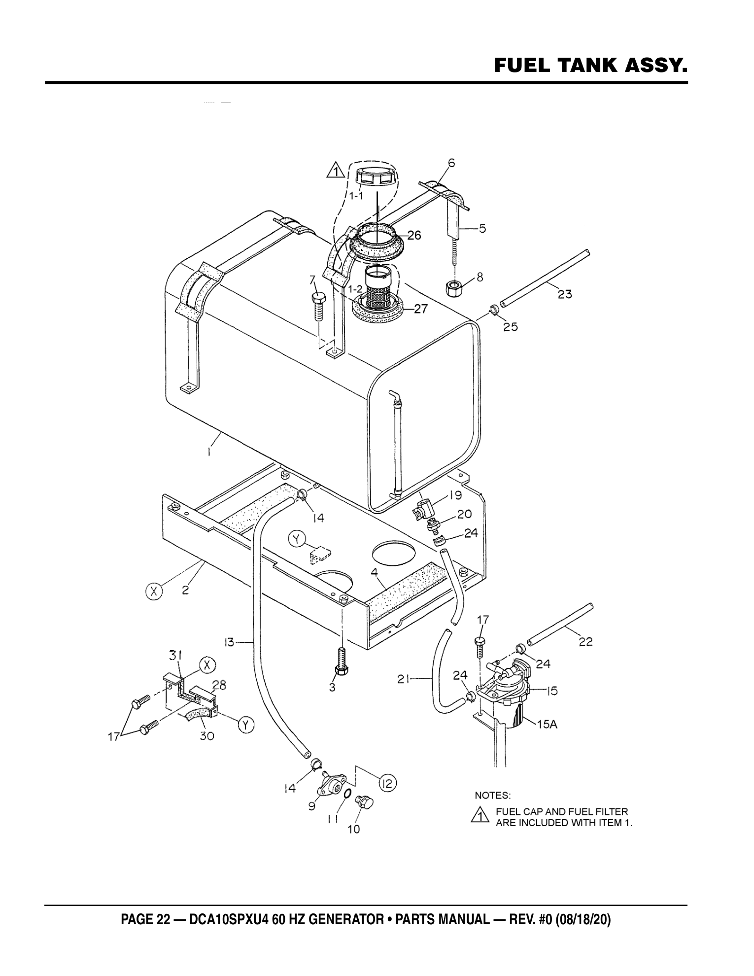 Multiquip DCA10SPXU4 Generator FUEL TANK ASSY. parts diagram