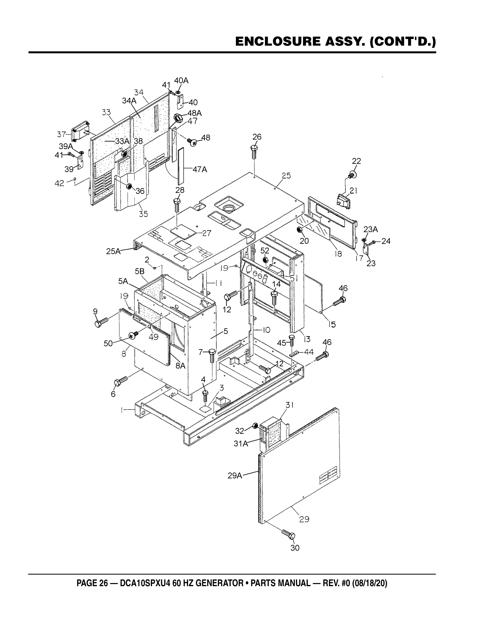 Multiquip DCA10SPXU4 Generator ENCLOSURE ASSY. (CONT'D.) parts diagram