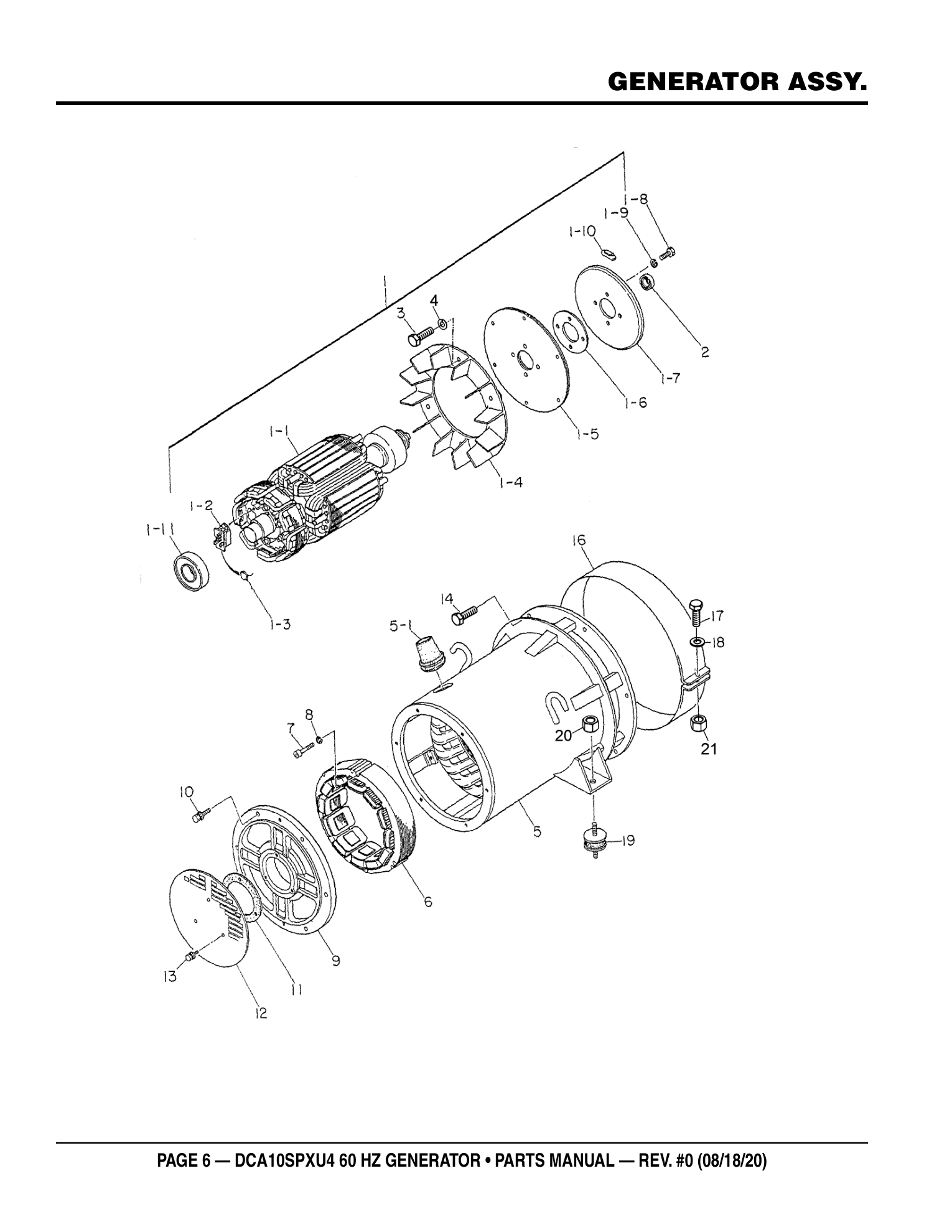 Multiquip DCA10SPXU4 Generator GENERATOR ASSY. parts diagram