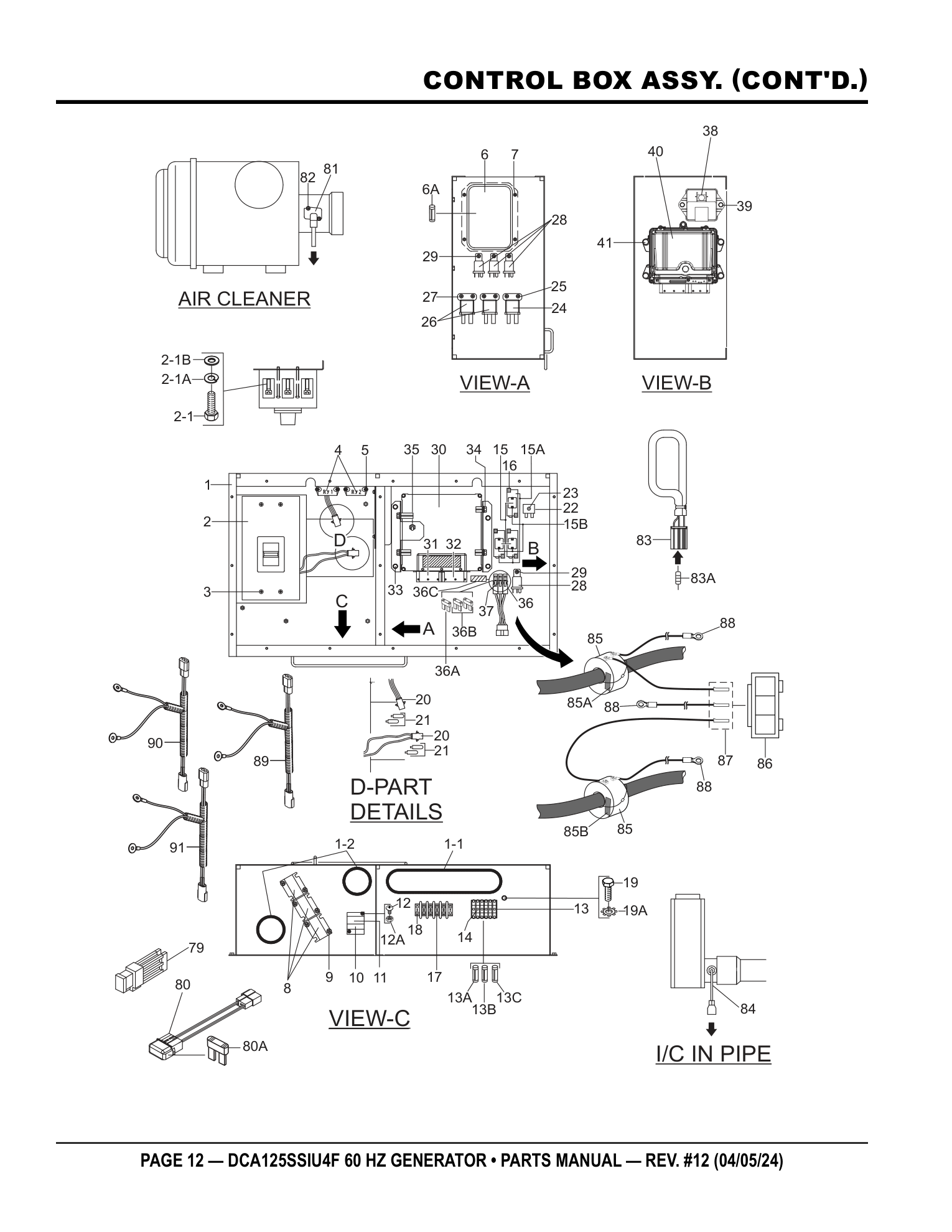 Multiquip DCA125SSIU4F Generator CONTROL BOX ASSY. (CONT'D.) parts diagram