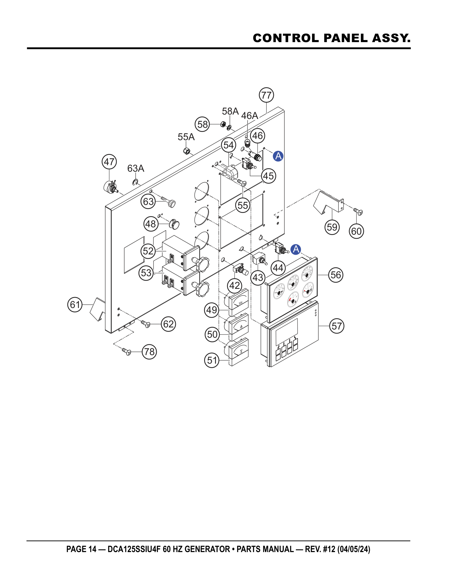 Multiquip DCA125SSIU4F Generator CONTROL PANEL ASSY. parts diagram