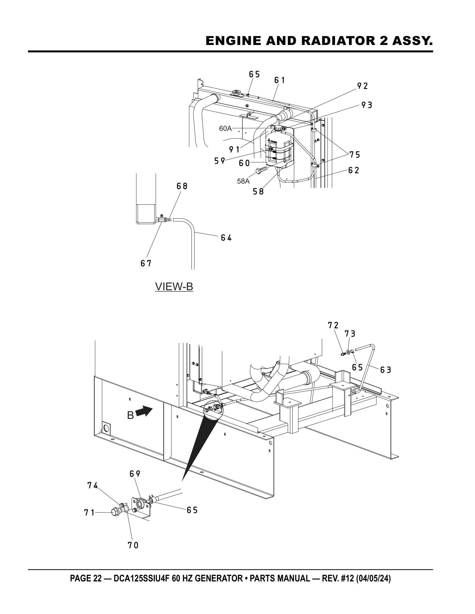 Multiquip DCA125SSIU4F Generator ENGINE AND RADIATOR 2 ASSY. parts diagram