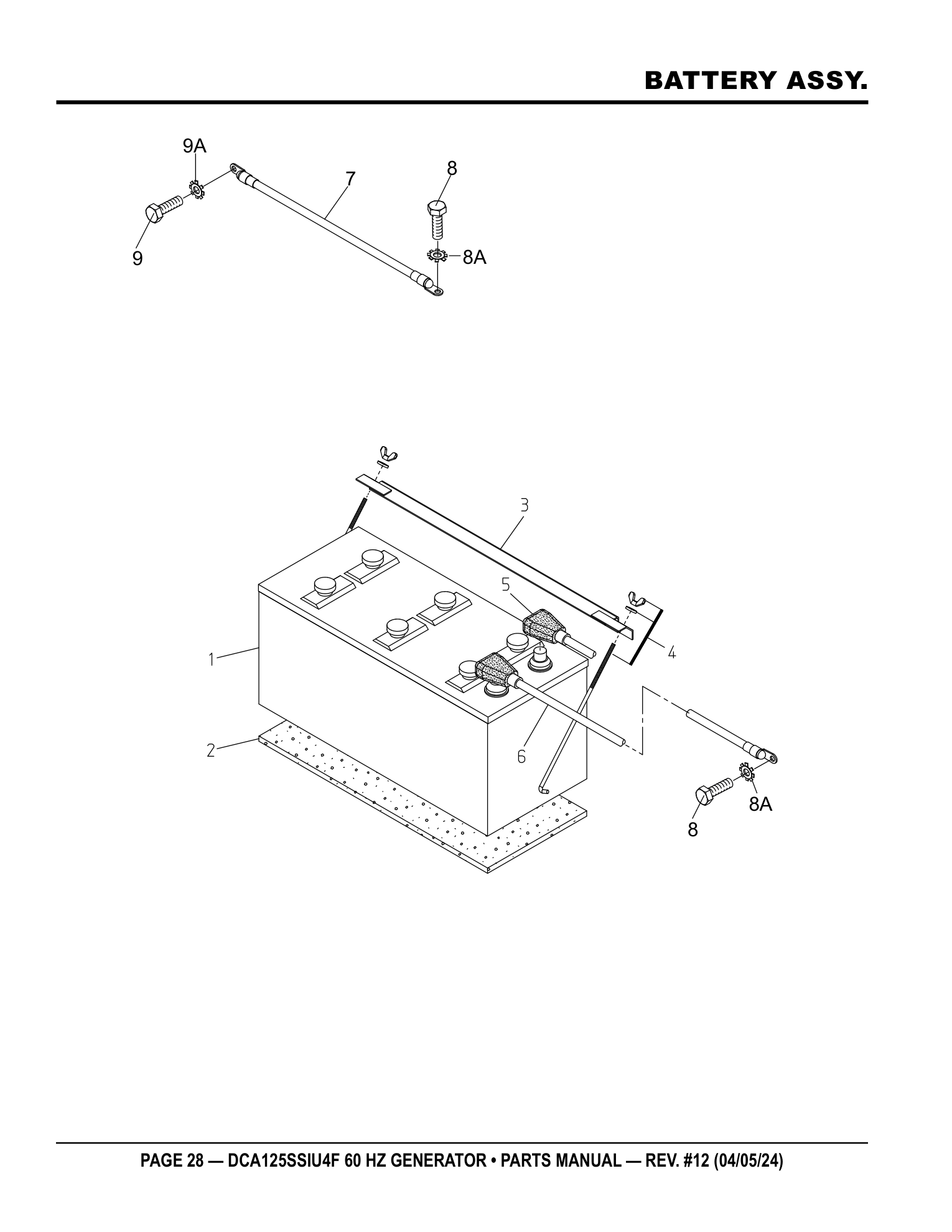 Multiquip DCA125SSIU4F Generator BATTERY ASSY. parts diagram