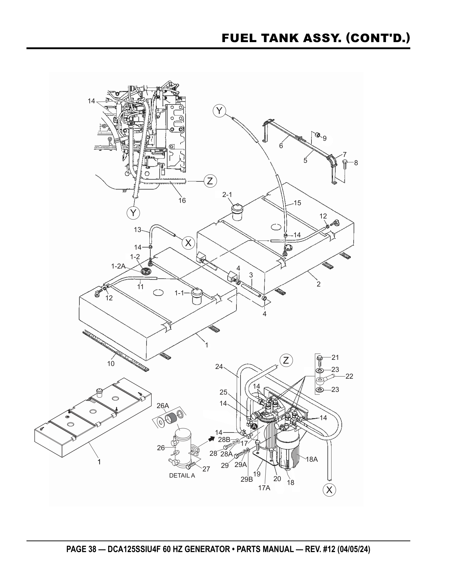 Multiquip DCA125SSIU4F Generator FUEL TANK ASSY. (CONT'D.) parts diagram