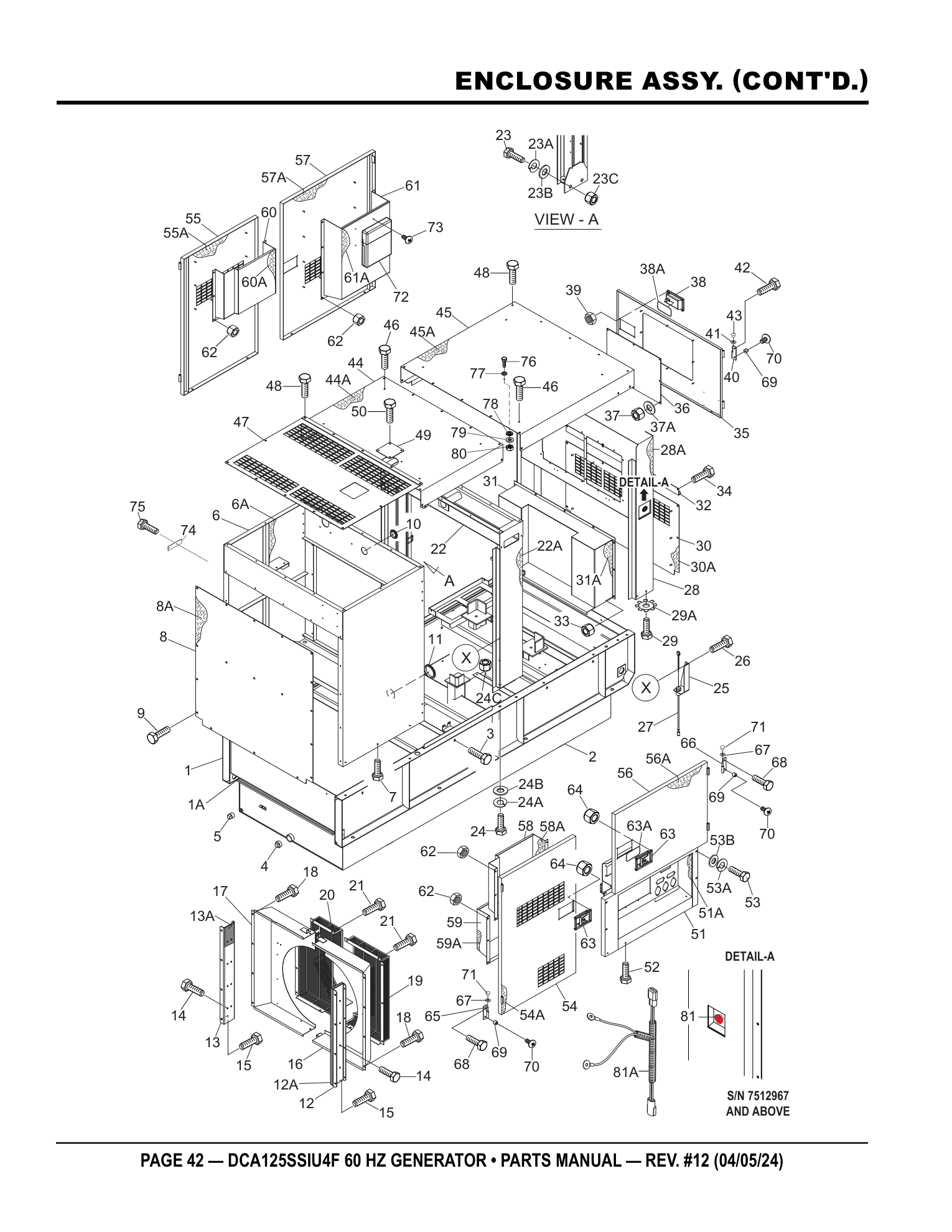 Multiquip DCA125SSIU4F Generator ENCLOSURE ASSY. (CONT'D.) parts diagram