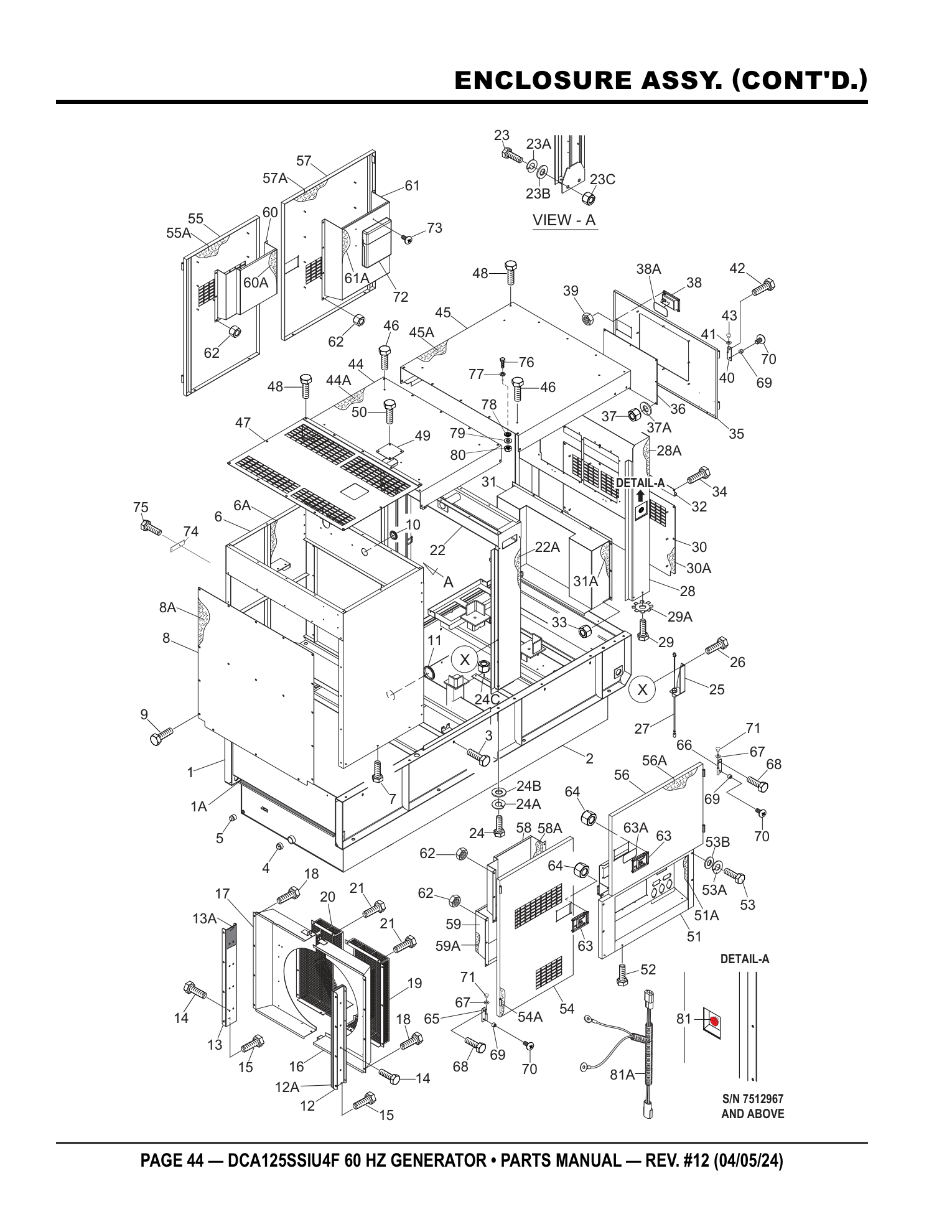 Multiquip DCA125SSIU4F Generator ENCLOSURE ASSY. (CONT'D.) parts diagram