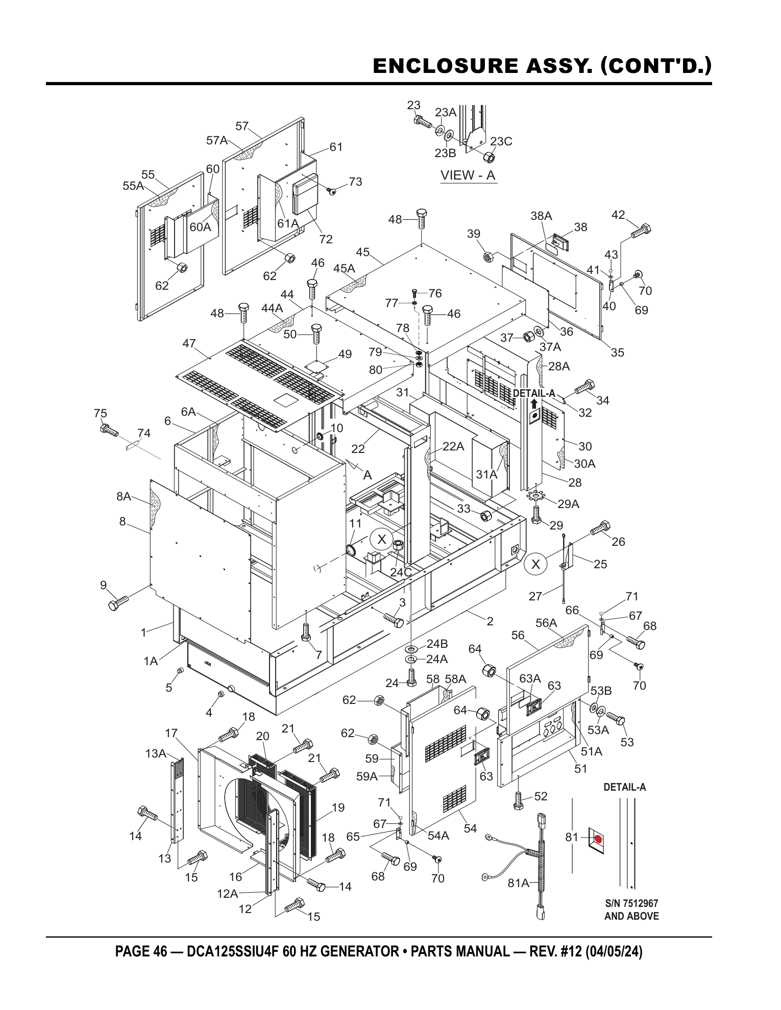 Multiquip DCA125SSIU4F Generator ENCLOSURE ASSY. (CONT'D.) parts diagram