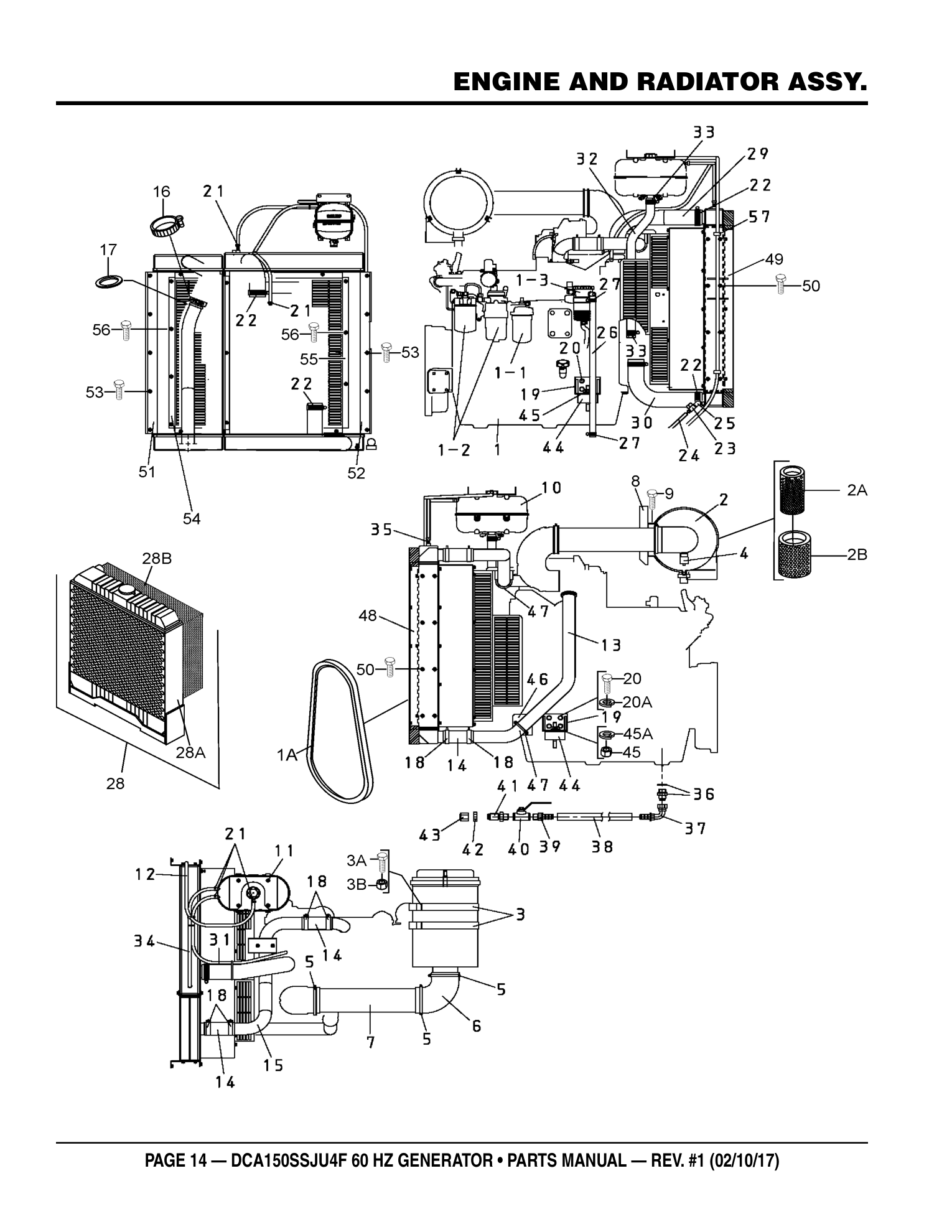 Multiquip DCA150SSJU4F Generator ENGINE AND RADIATOR ASSY. parts diagram