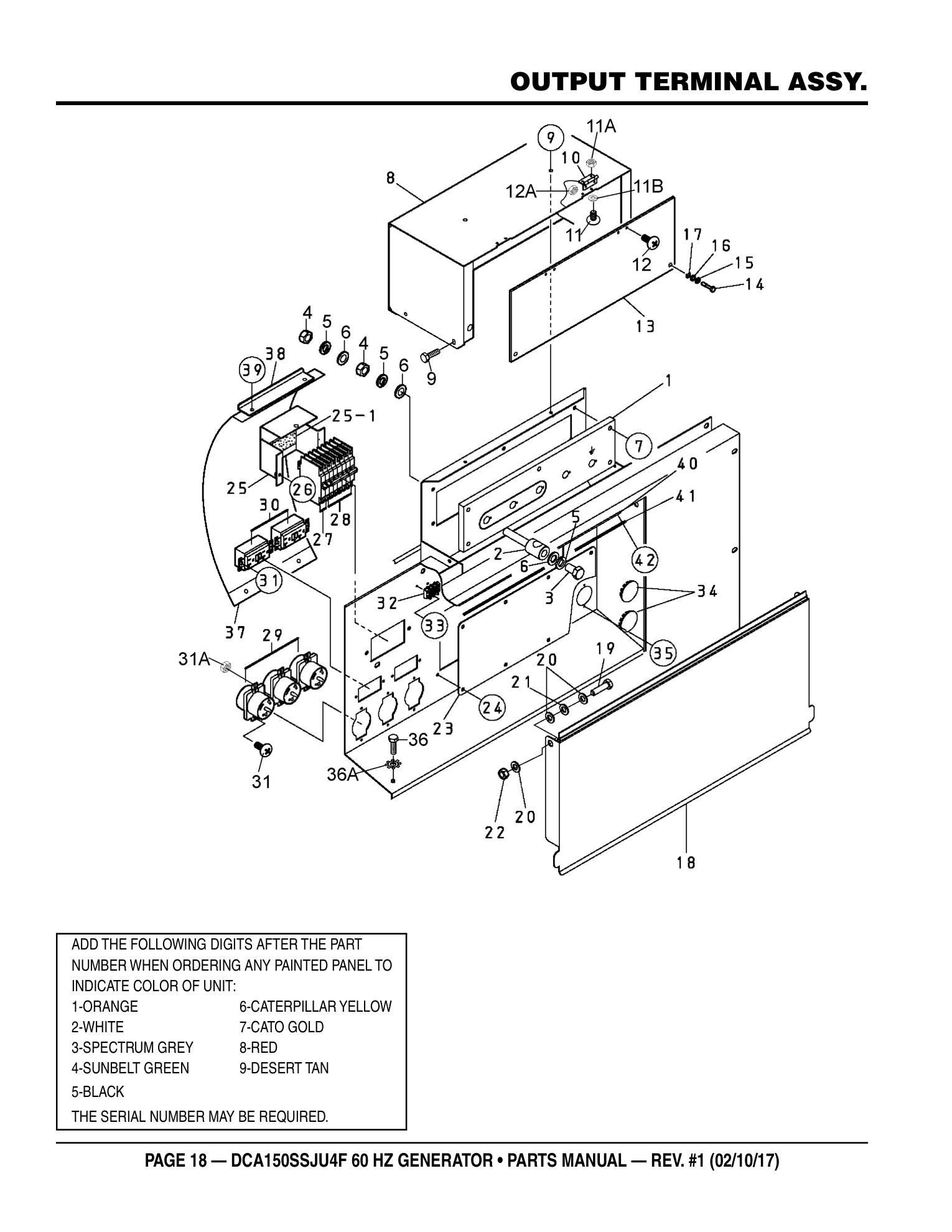 Multiquip DCA150SSJU4F Generator OUTPUT TERMINAL ASSY. parts diagram