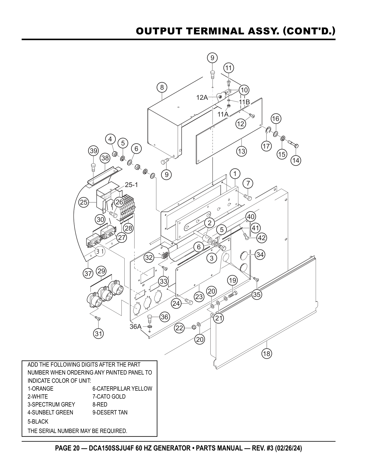 Multiquip DCA150SSJU4F Generator OUTPUT TERMINAL ASSY. (CONT'D.) parts diagram