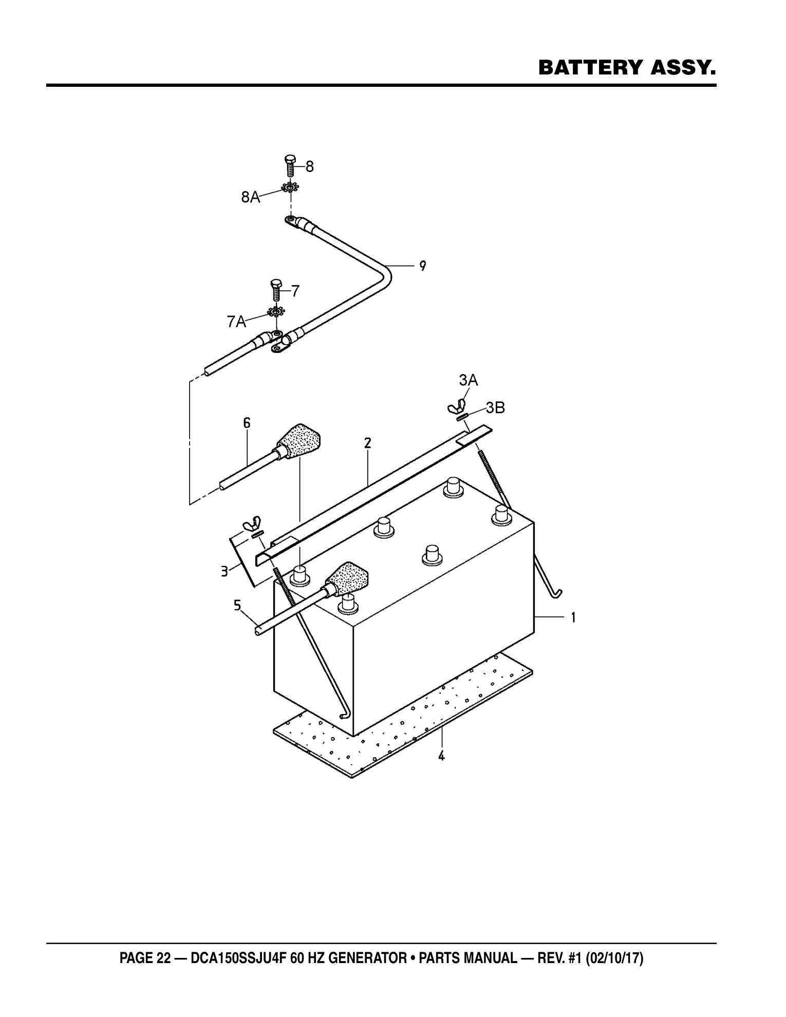 Multiquip DCA150SSJU4F Generator BATTERY ASSY. parts diagram