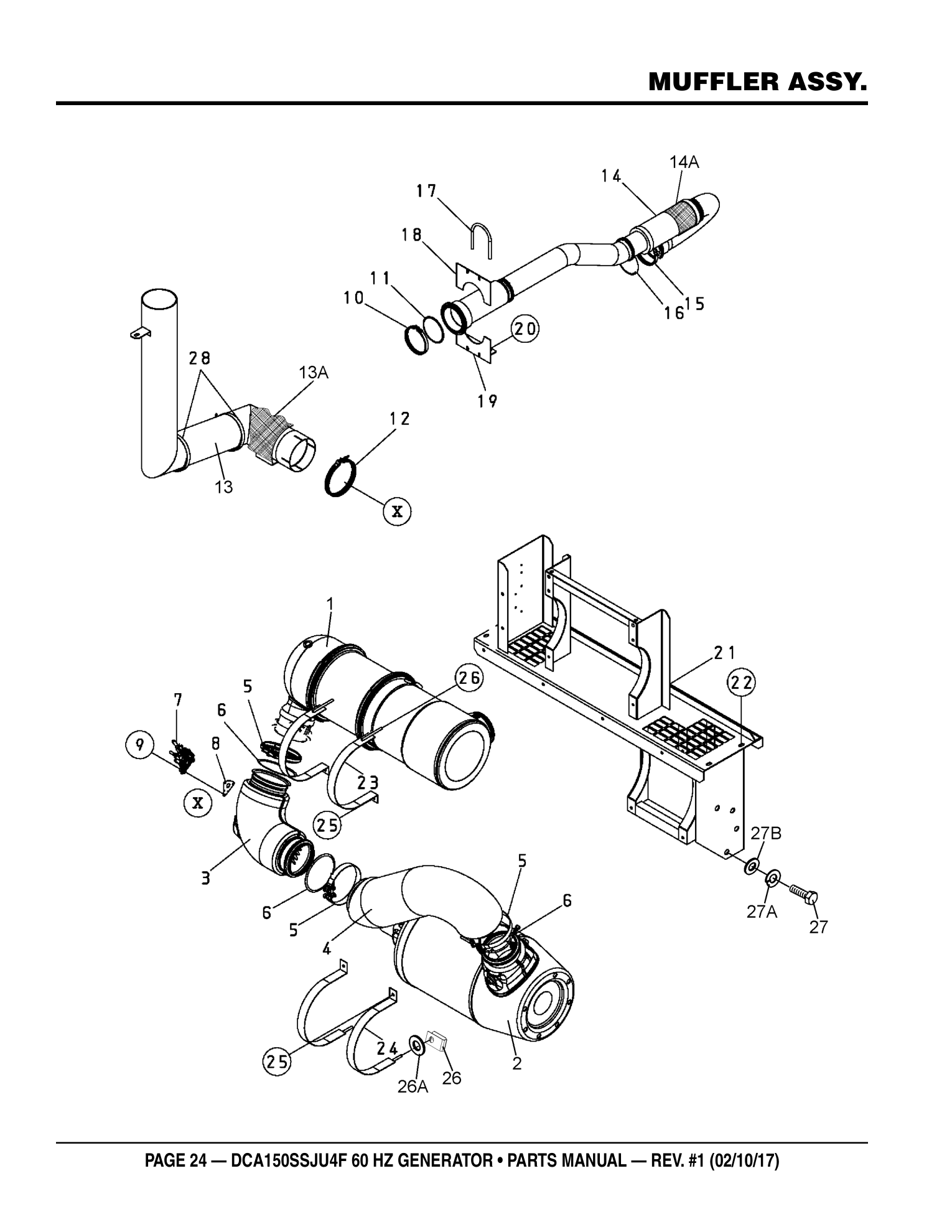 Multiquip DCA150SSJU4F Generator MUFFLER ASSY. parts diagram