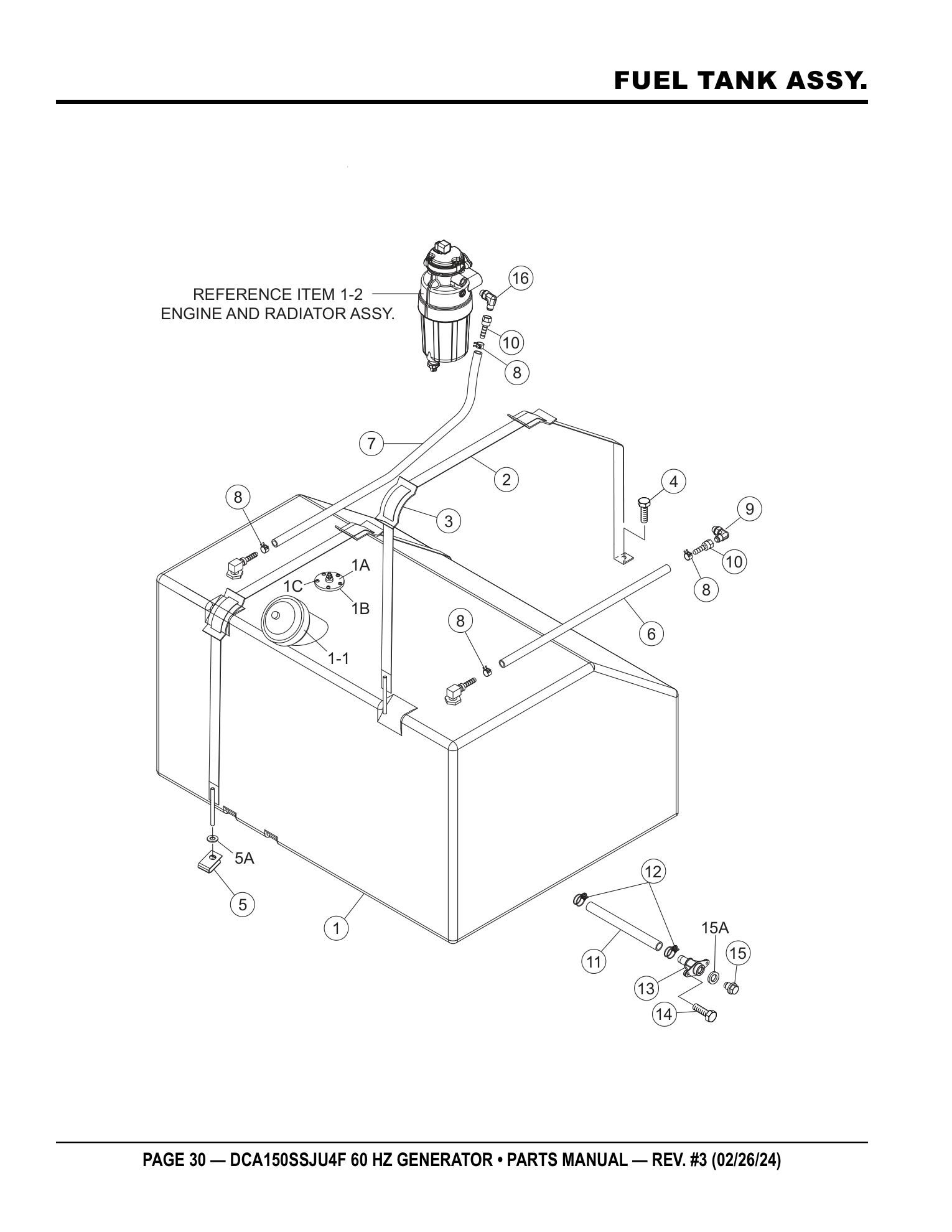 Multiquip DCA150SSJU4F Generator FUEL TANK ASSY. parts diagram