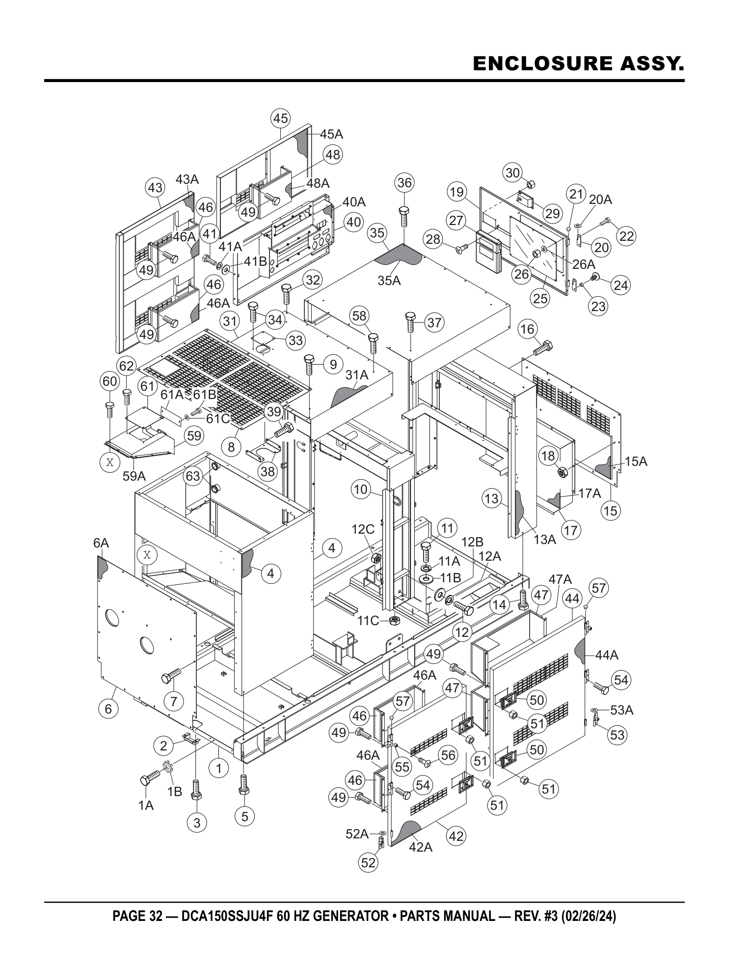 Multiquip DCA150SSJU4F Generator ENCLOSURE ASSY. parts diagram
