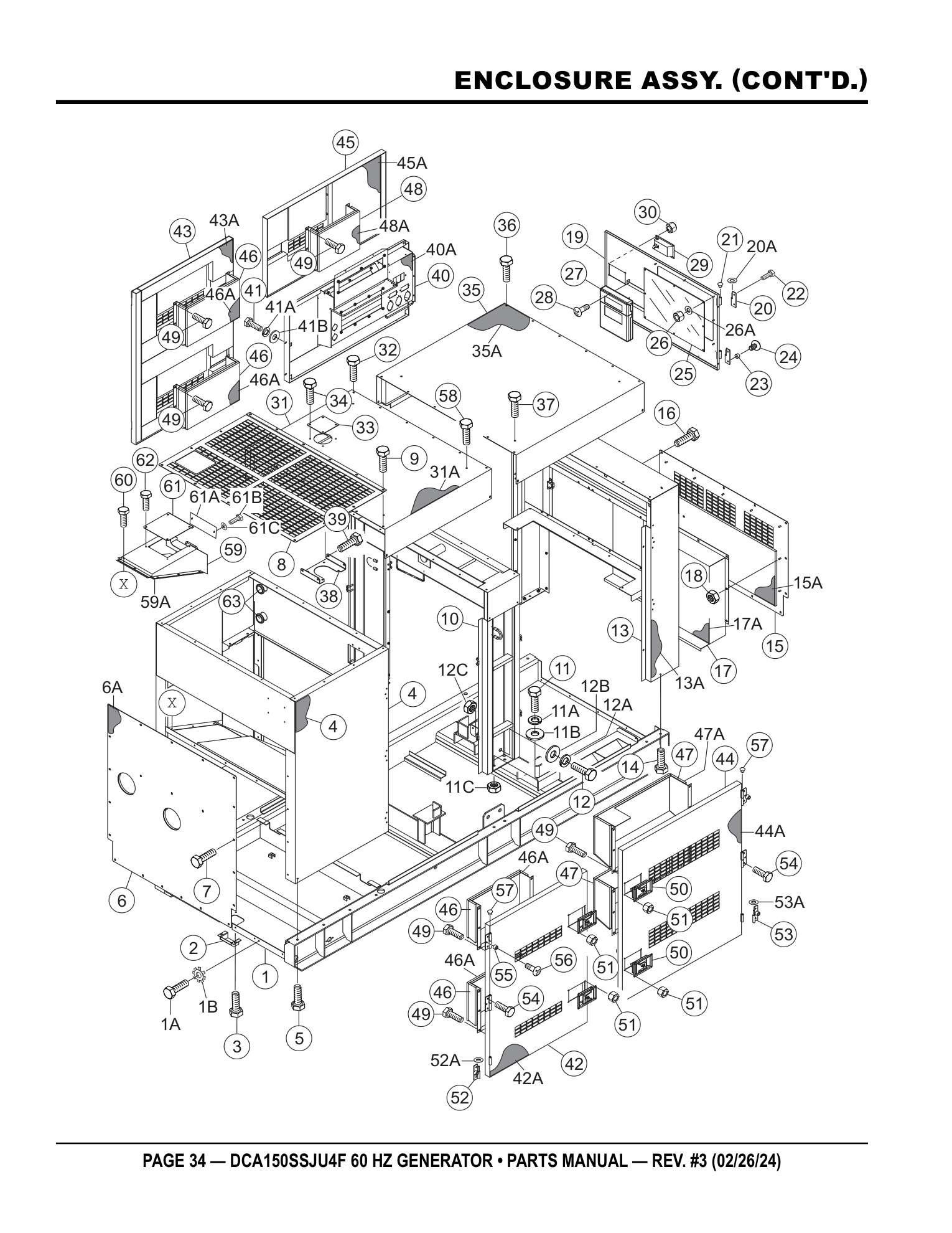 Multiquip DCA150SSJU4F Generator ENCLOSURE ASSY. (CONT'D.) parts diagram