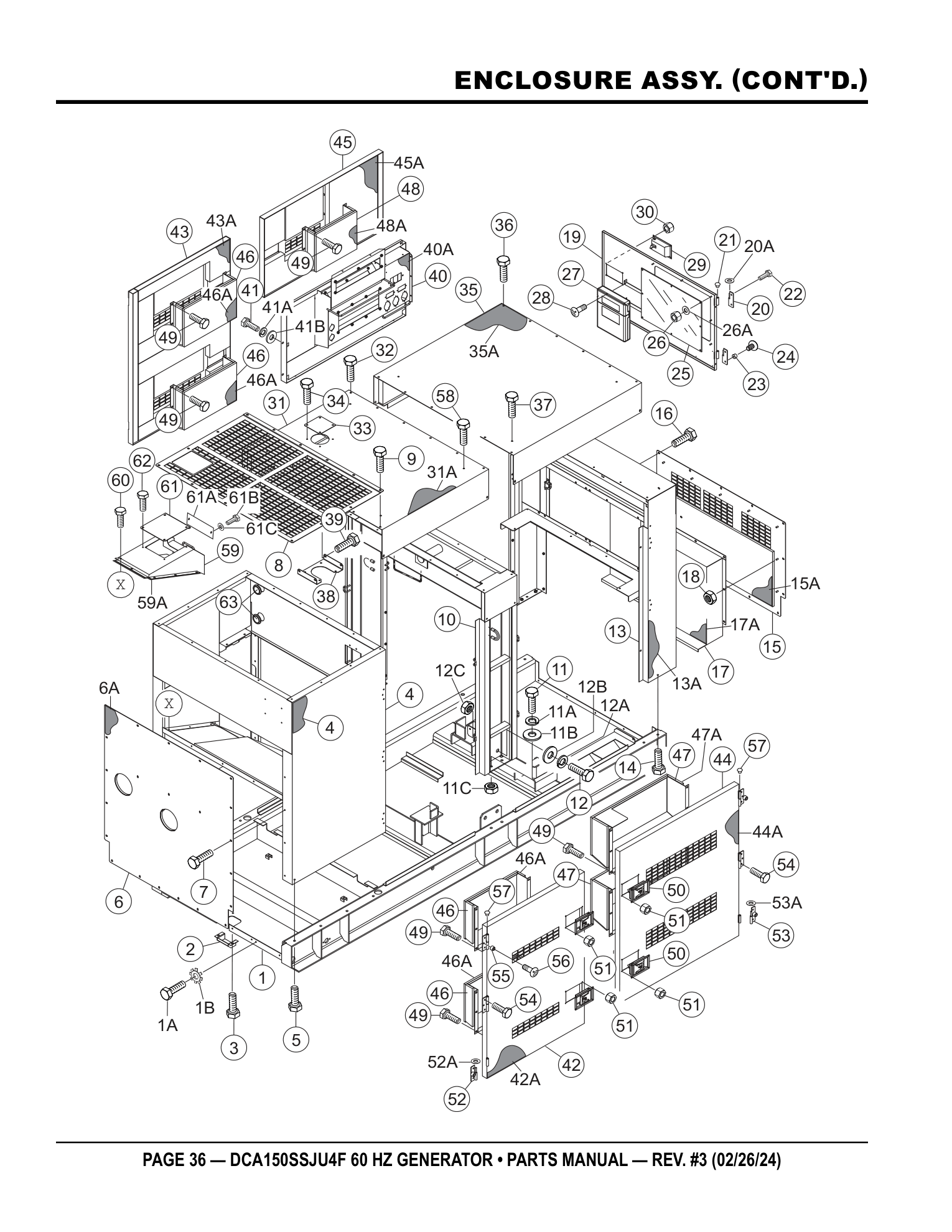 Multiquip DCA150SSJU4F Generator ENCLOSURE ASSY. (CONT'D.) parts diagram