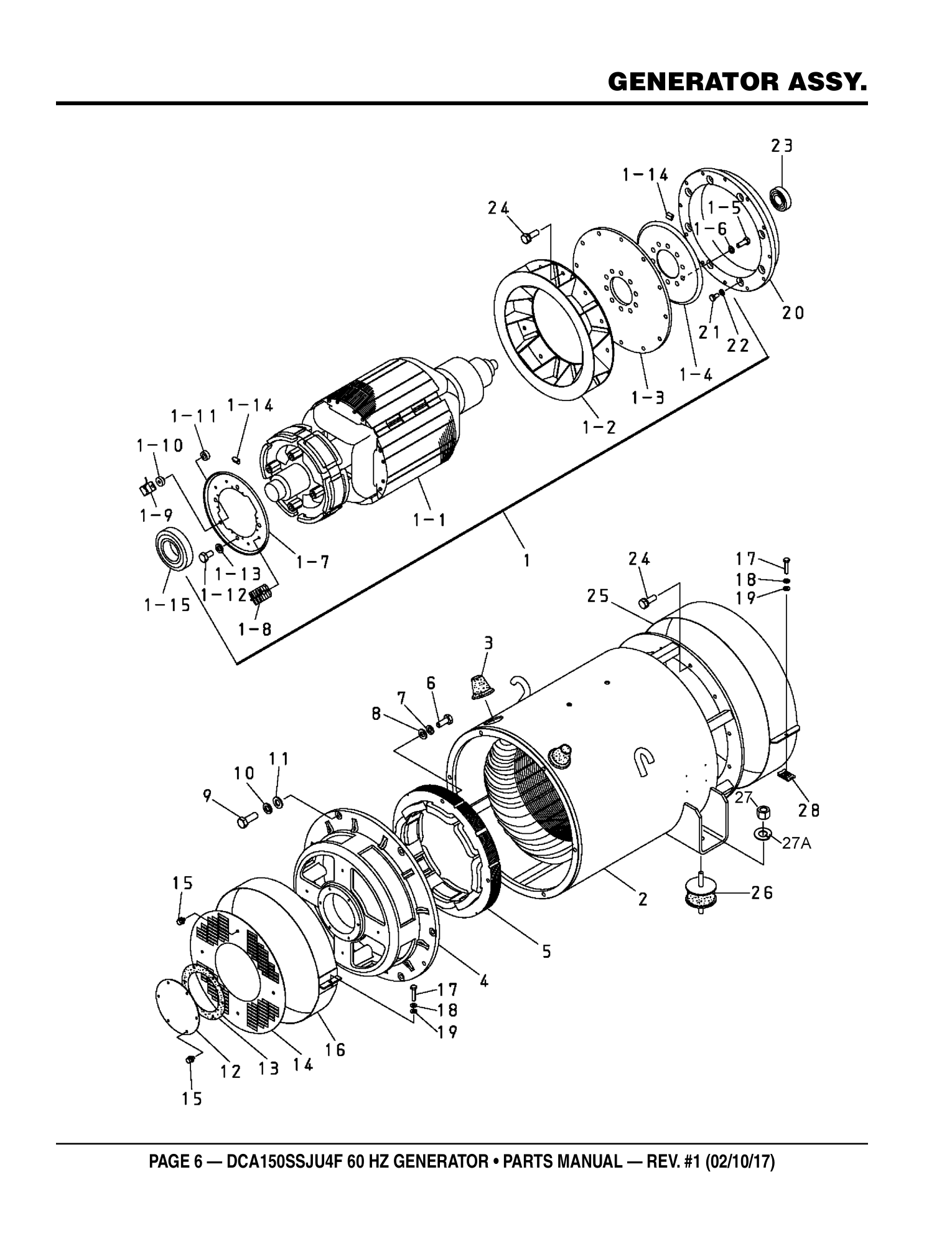 Multiquip DCA150SSJU4F Generator GENERATOR ASSY. parts diagram