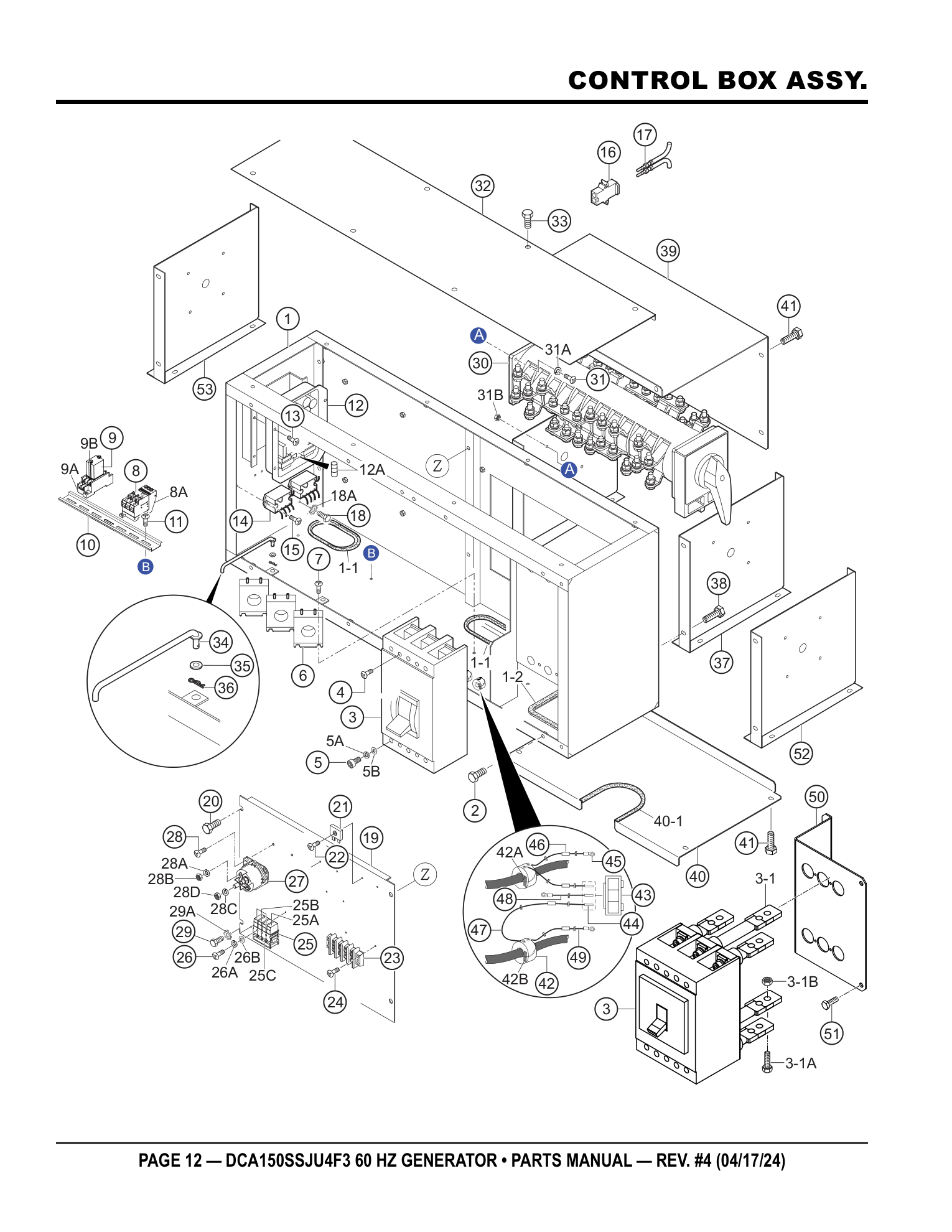 Multiquip DCA150SSJU4F3 Generator CONTROL BOX ASSY. parts diagram