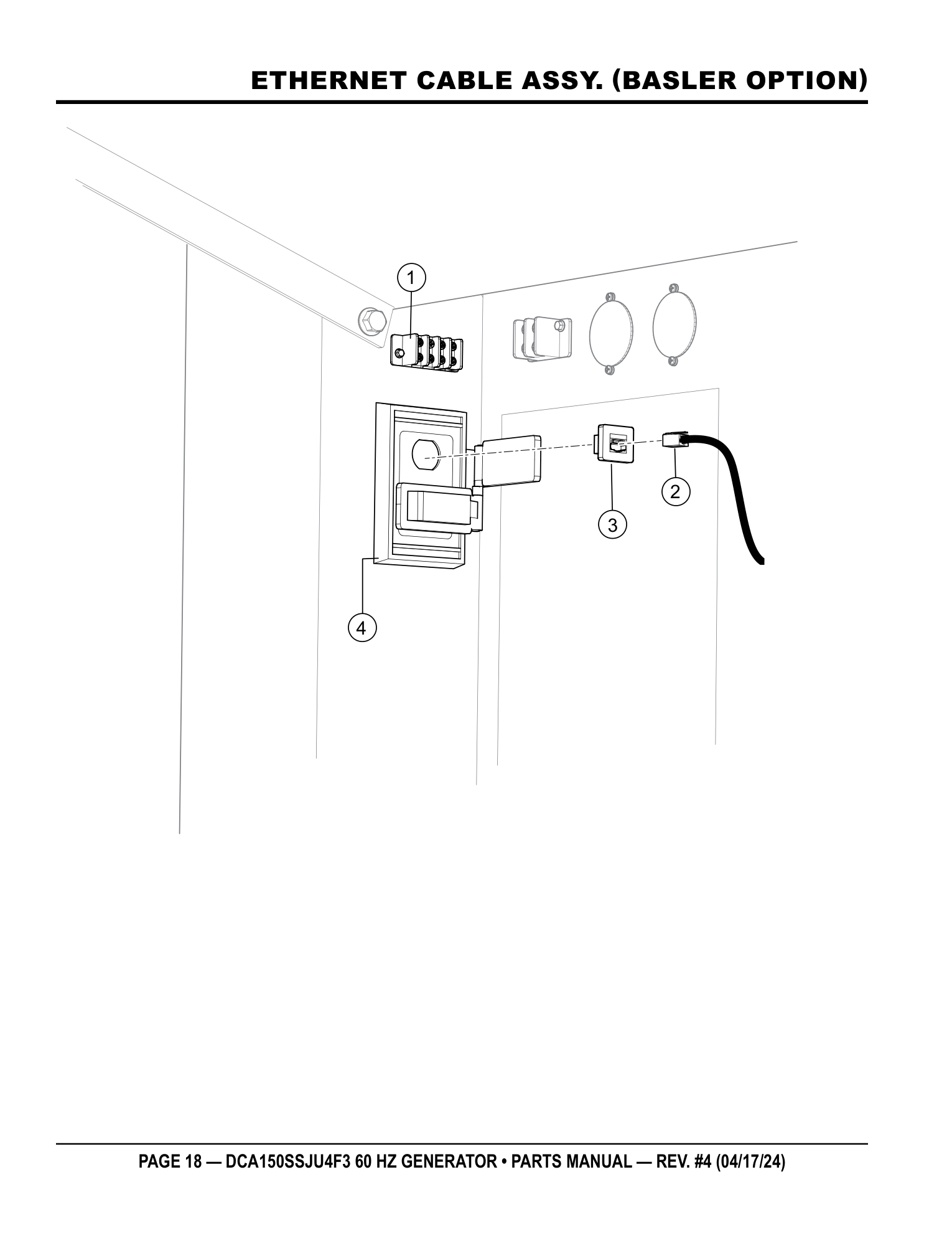Multiquip DCA150SSJU4F3 Generator ETHERNET CABLE ASSY. (BASLER OPTION) parts diagram