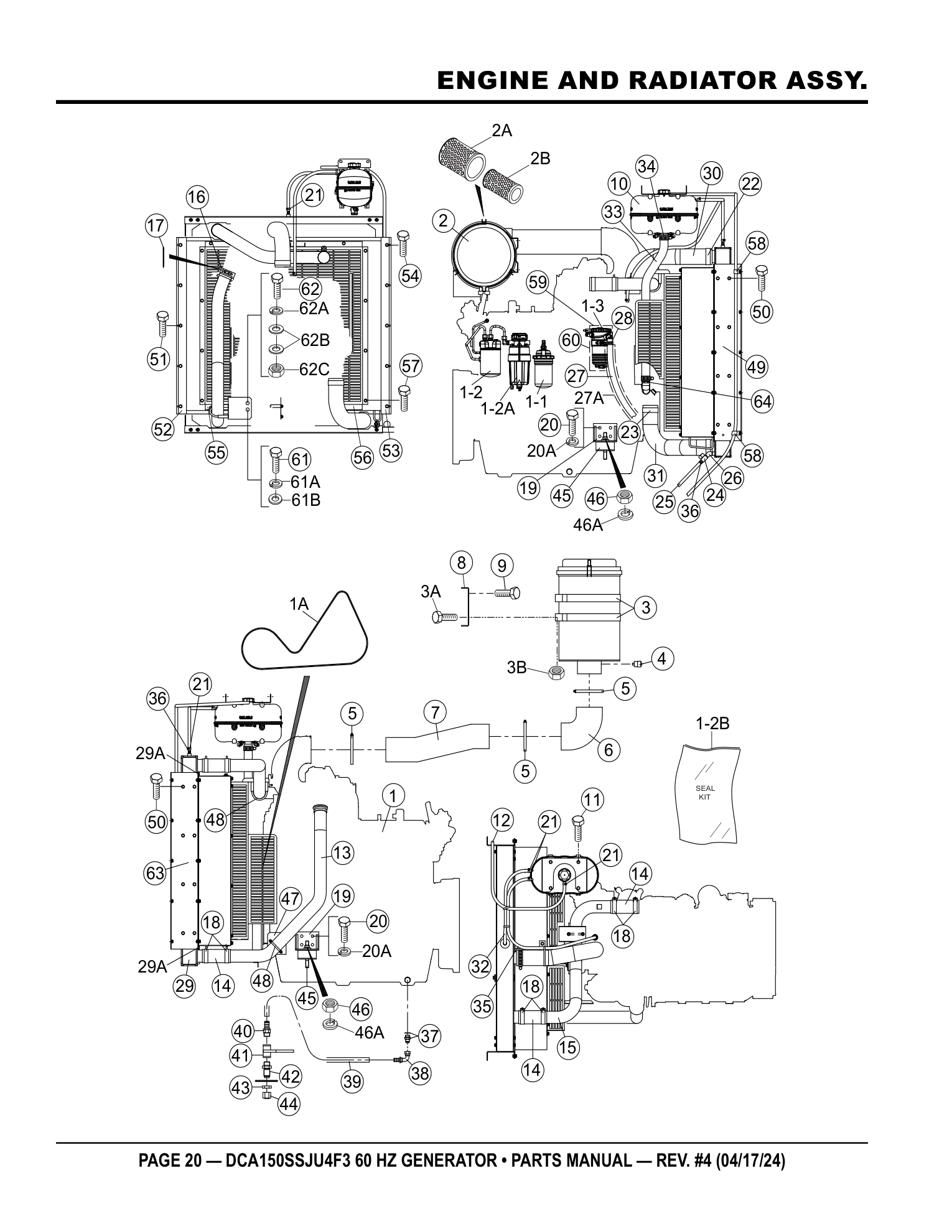 Multiquip DCA150SSJU4F3 Generator ENGINE AND RADIATOR ASSY. parts diagram