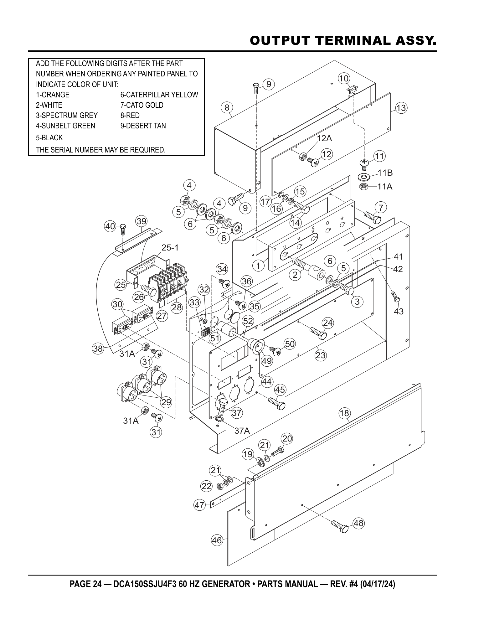 Multiquip DCA150SSJU4F3 Generator OUTPUT TERMINAL ASSY. parts diagram