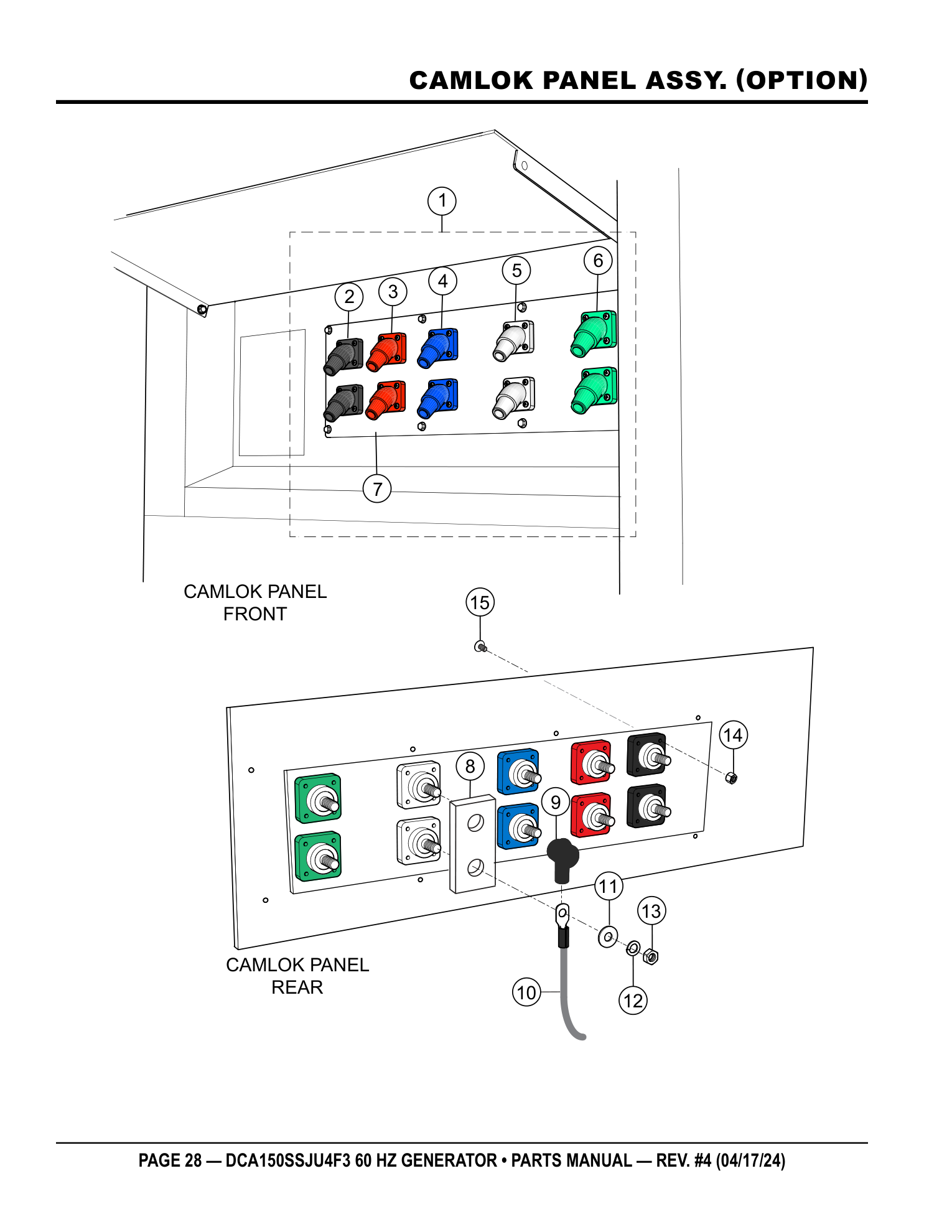 Multiquip DCA150SSJU4F3 Generator CAMLOK PANEL ASSY. (OPTION) parts diagram