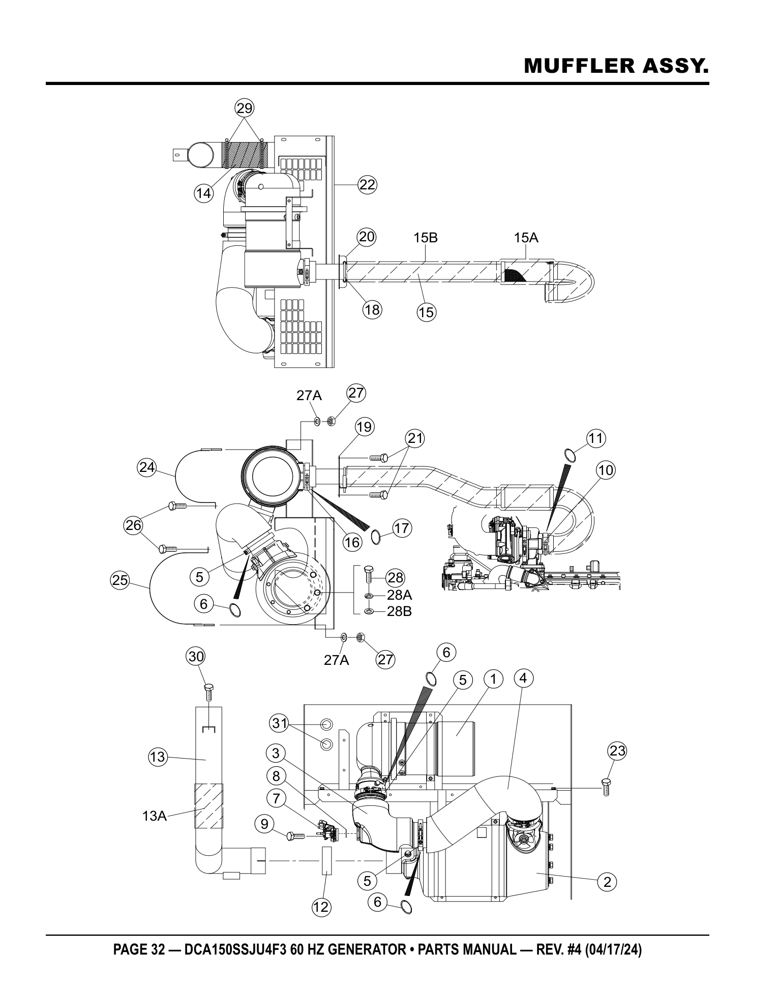 Multiquip DCA150SSJU4F3 Generator MUFFLER ASSY. parts diagram