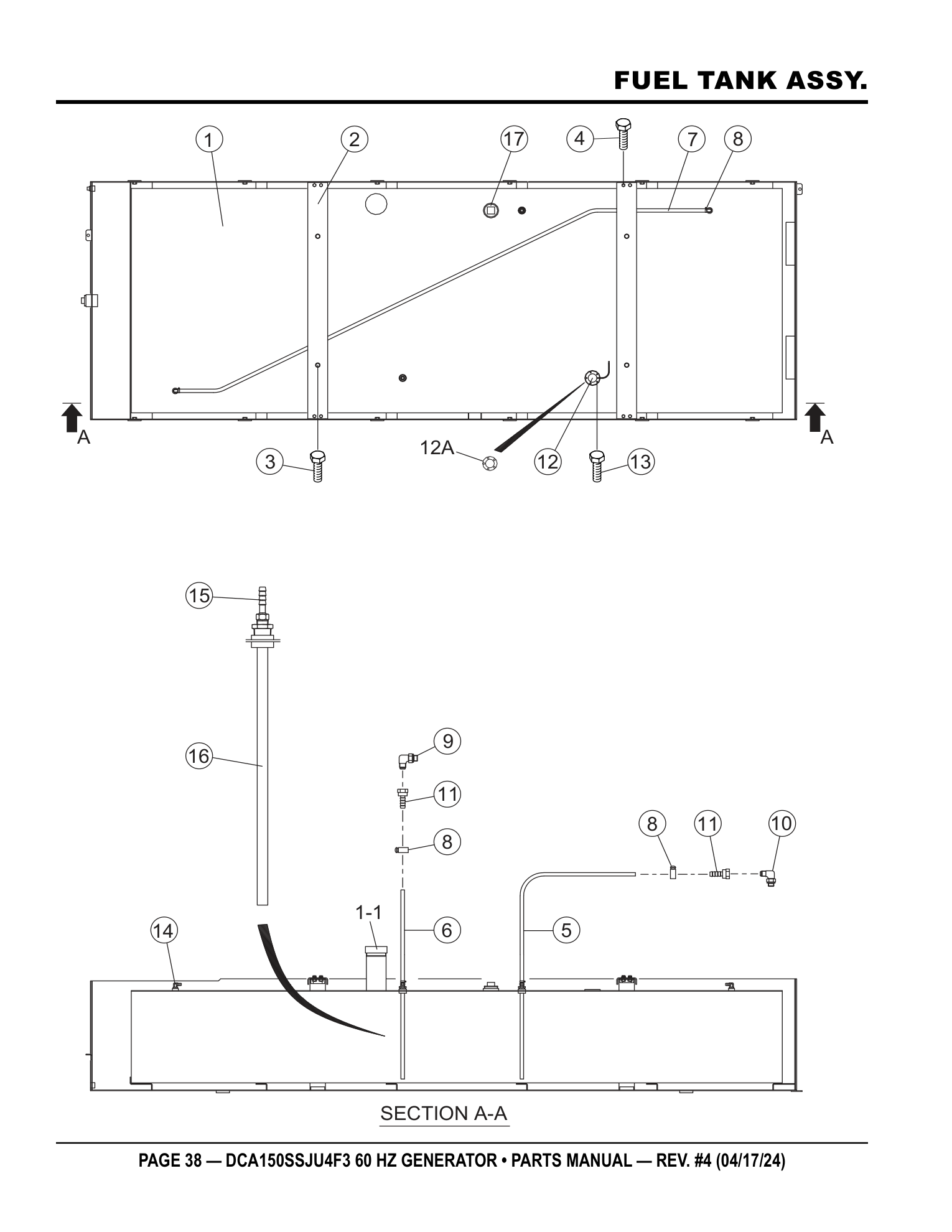 Multiquip DCA150SSJU4F3 Generator FUEL TANK ASSY. parts diagram