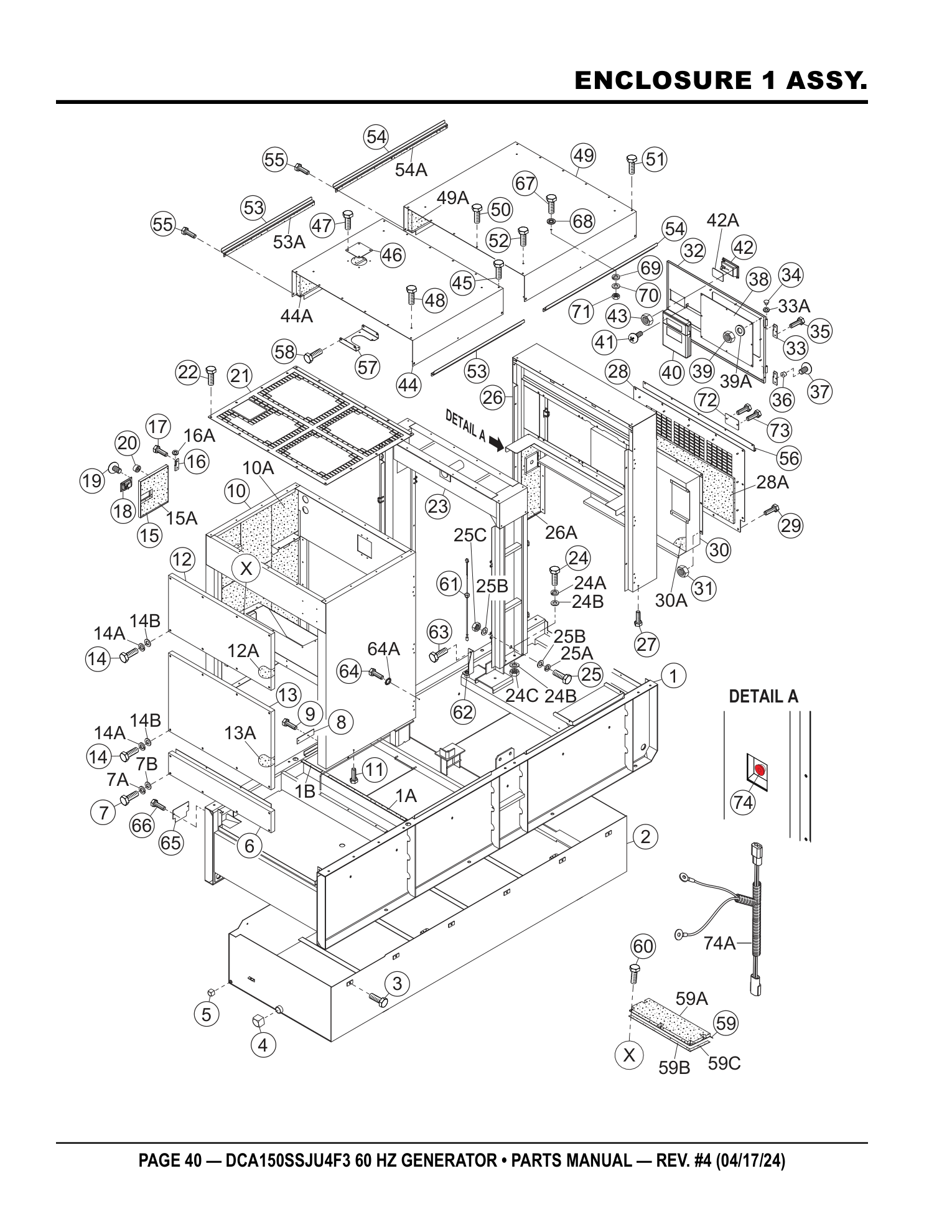 Multiquip DCA150SSJU4F3 Generator ENCLOSURE 1 ASSY. parts diagram