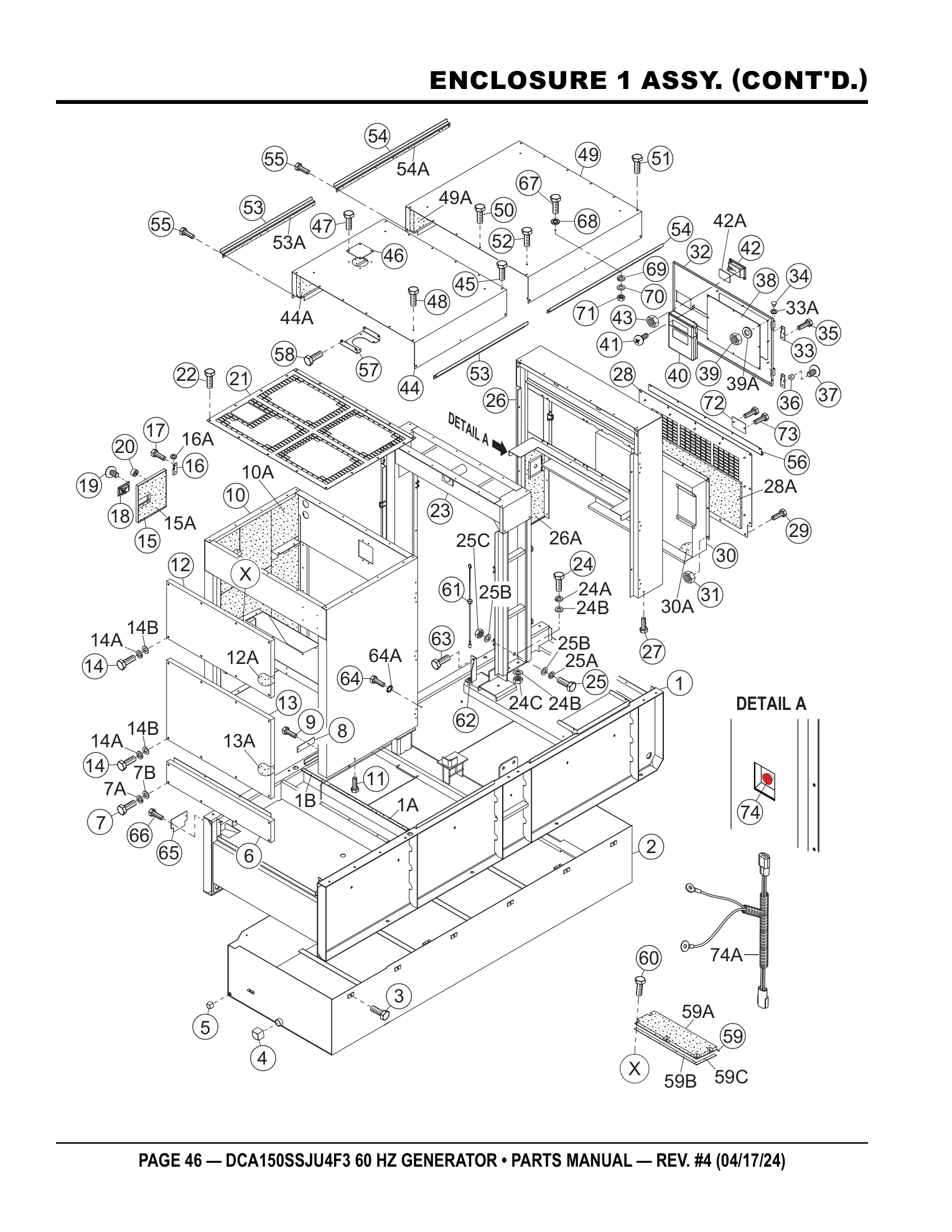 Multiquip DCA150SSJU4F3 Generator ENCLOSURE 1 ASSY. (CONT'D.) parts diagram