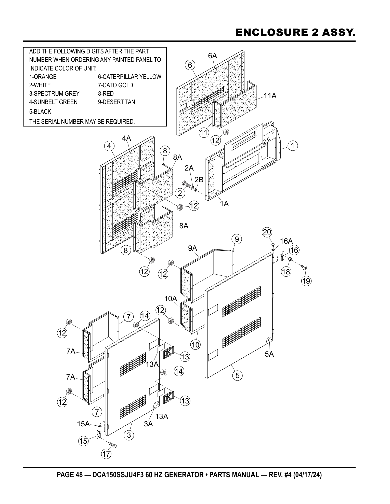 Multiquip DCA150SSJU4F3 Generator ENCLOSURE 2 ASSY. parts diagram