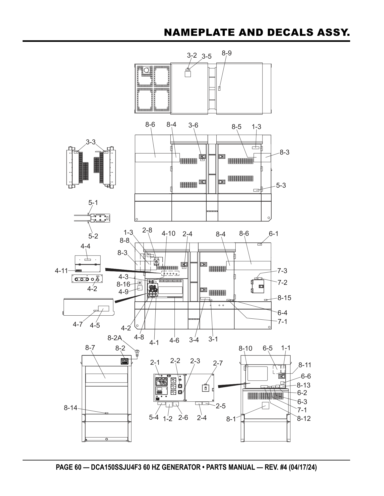Multiquip DCA150SSJU4F3 Generator NAMEPLATE AND DECALS ASSY. parts diagram