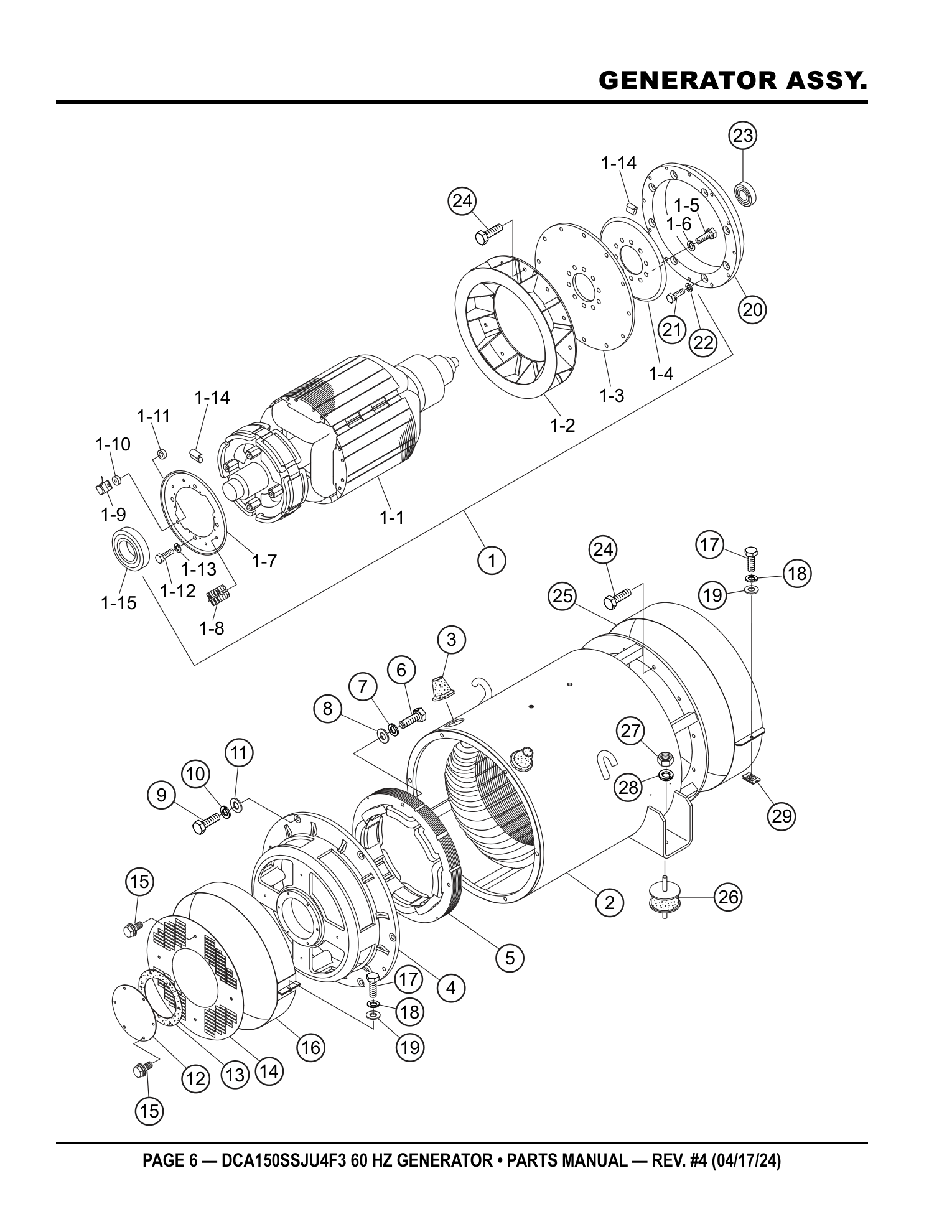 Multiquip DCA150SSJU4F3 Generator GENERATOR ASSY. parts diagram