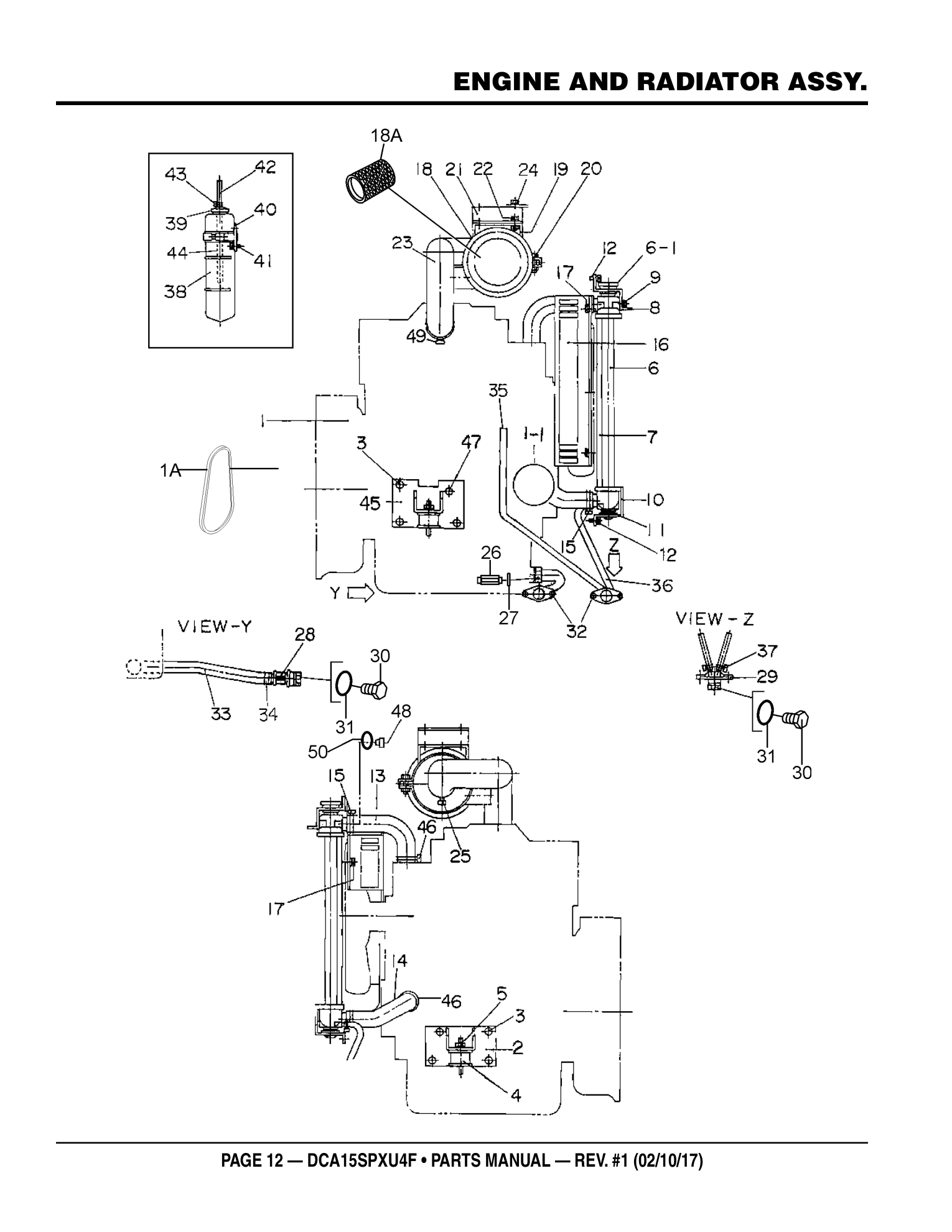 Multiquip DCA15SPXU4F Generator ENGINE AND RADIATOR ASSY. parts diagram